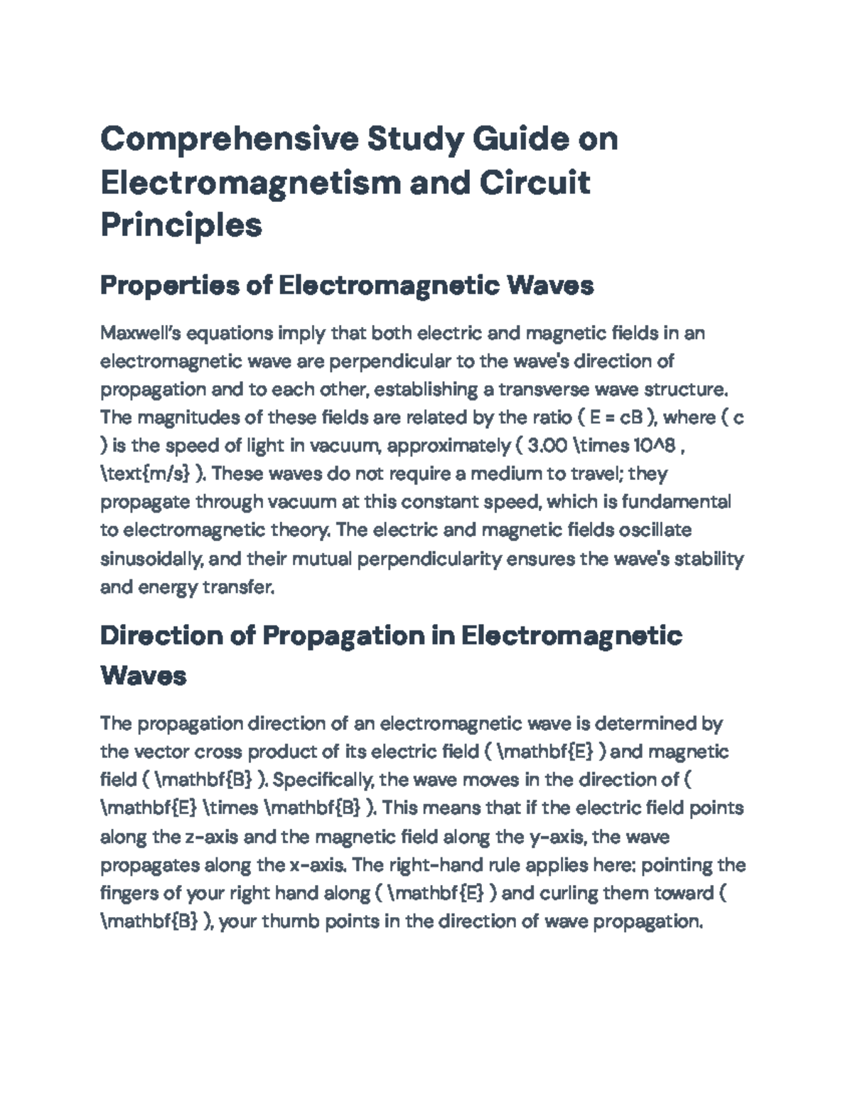 Comprehensive Study Guide: Electromagnetism & Circuit Principles (PHYS ...