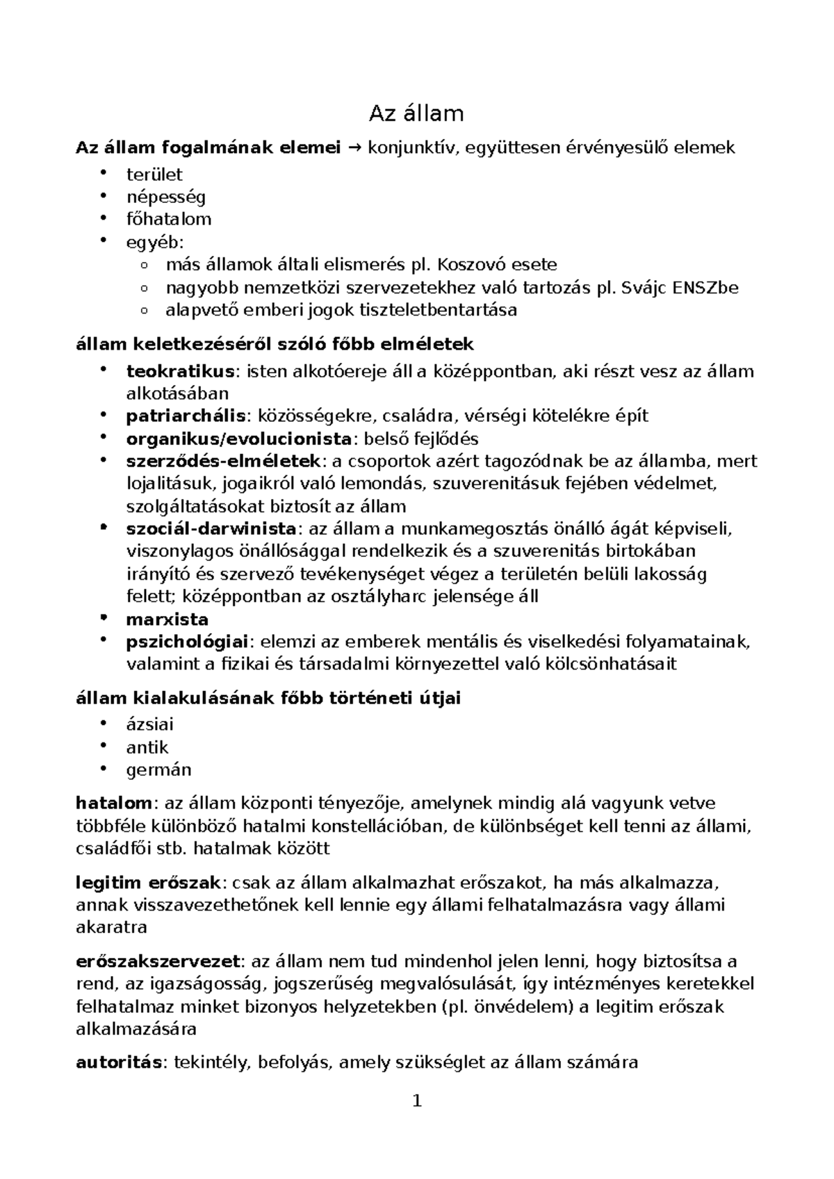 Az állam fogalmának elemei és történeti útjai (BEVJOG) - Studocu