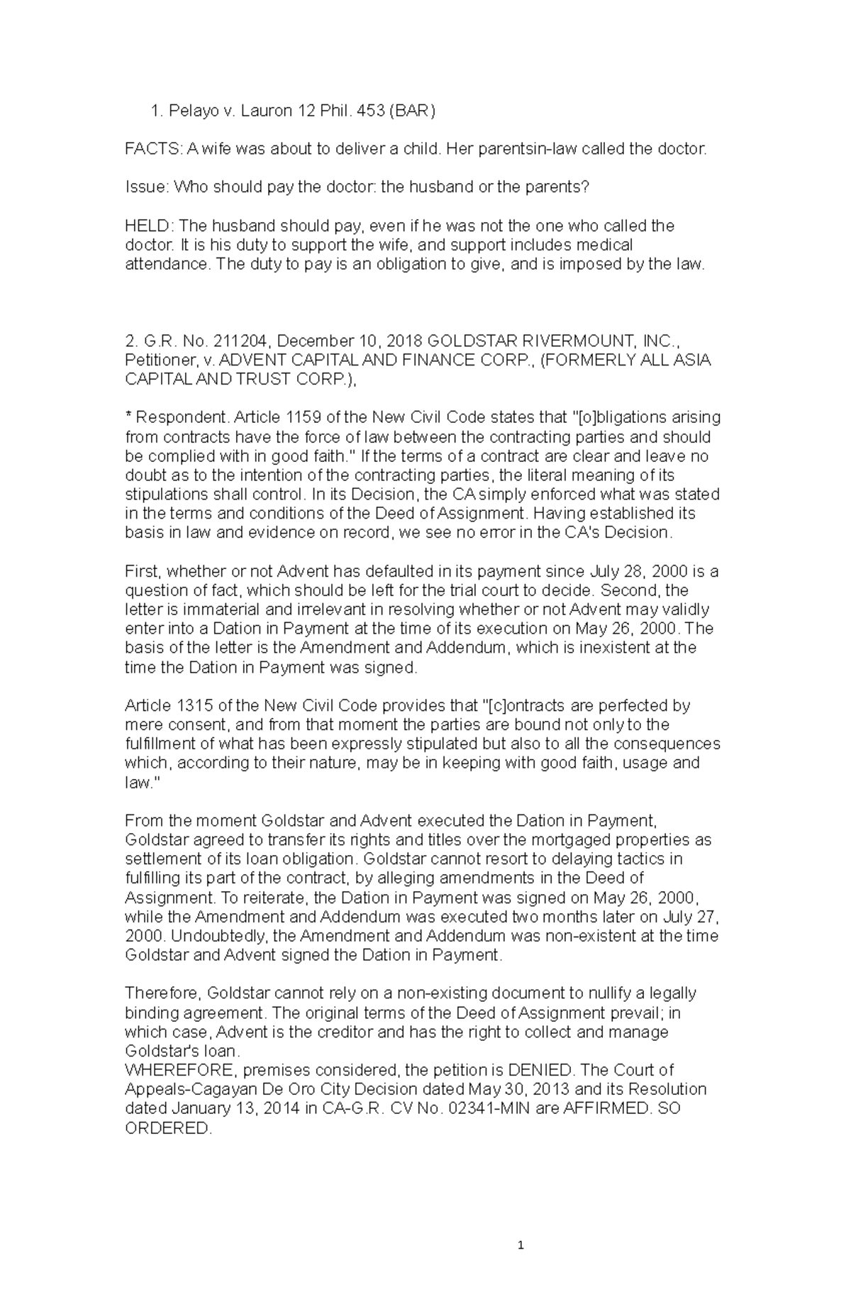 Civil Review 2: Key Case Summaries and Legal Principles - Studocu