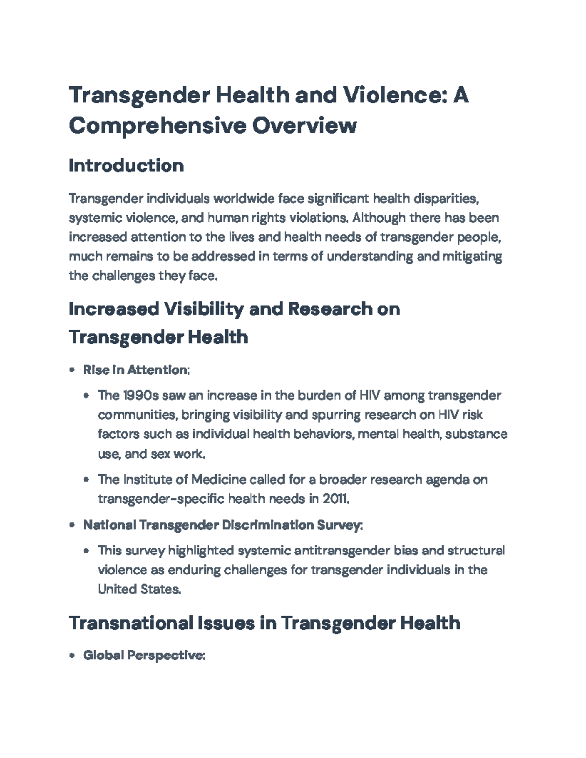 Transgender Health and Violence: A Comprehensive Overview Analysis ...
