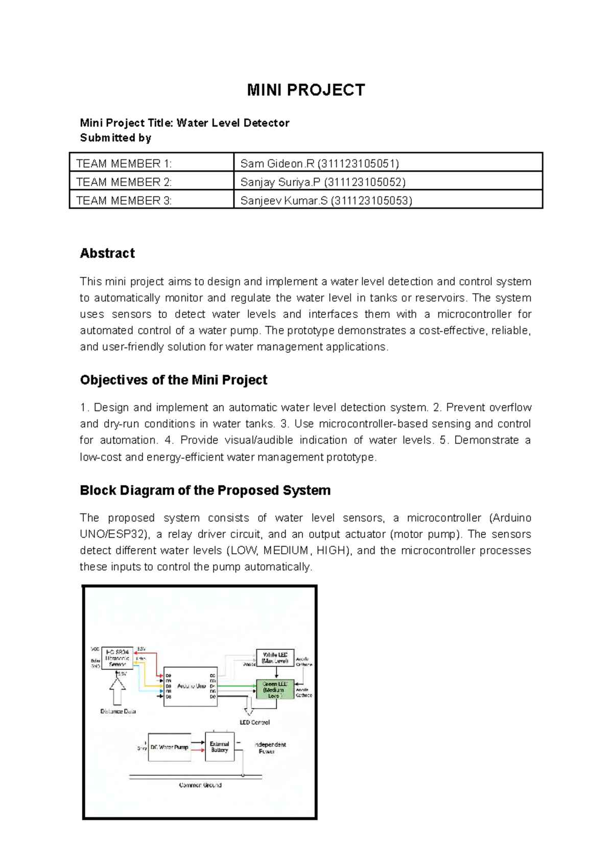 MINI PROJECT (ENG 101) - Water Level Detection System - Studocu
