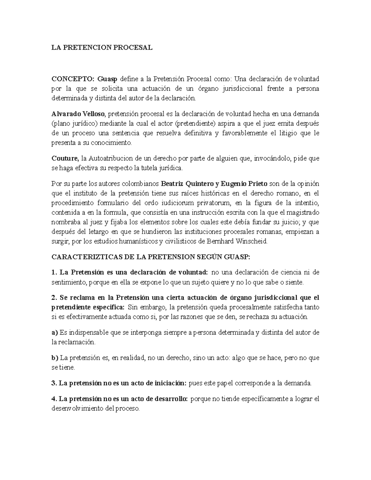LA PRETENSIÓN PROCESAL: CONCEPTOS Y CARACTERÍSTICAS CLAVE - Studocu