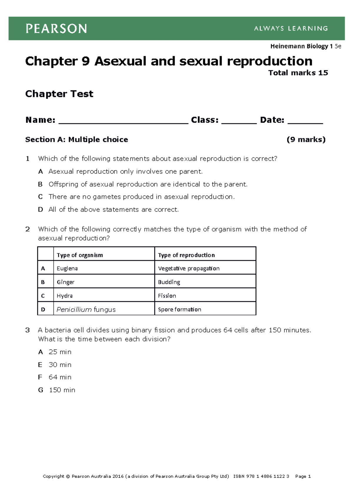 BIO11 CH09 Test - Practice Questions on Reproduction Concepts - Studocu