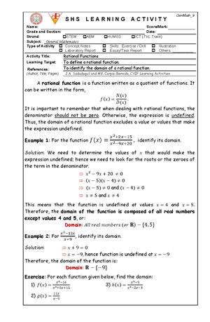 Gen Math LAS 4 Review Quadratic Functions - ... LEARNING AS ONE NATION ...