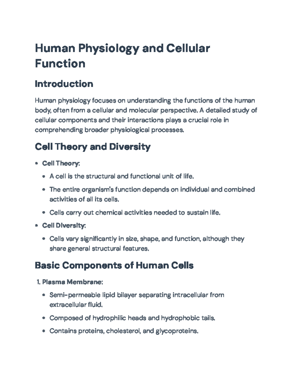 Human Physiology: Cellular Structure and Function Overview - Human ...