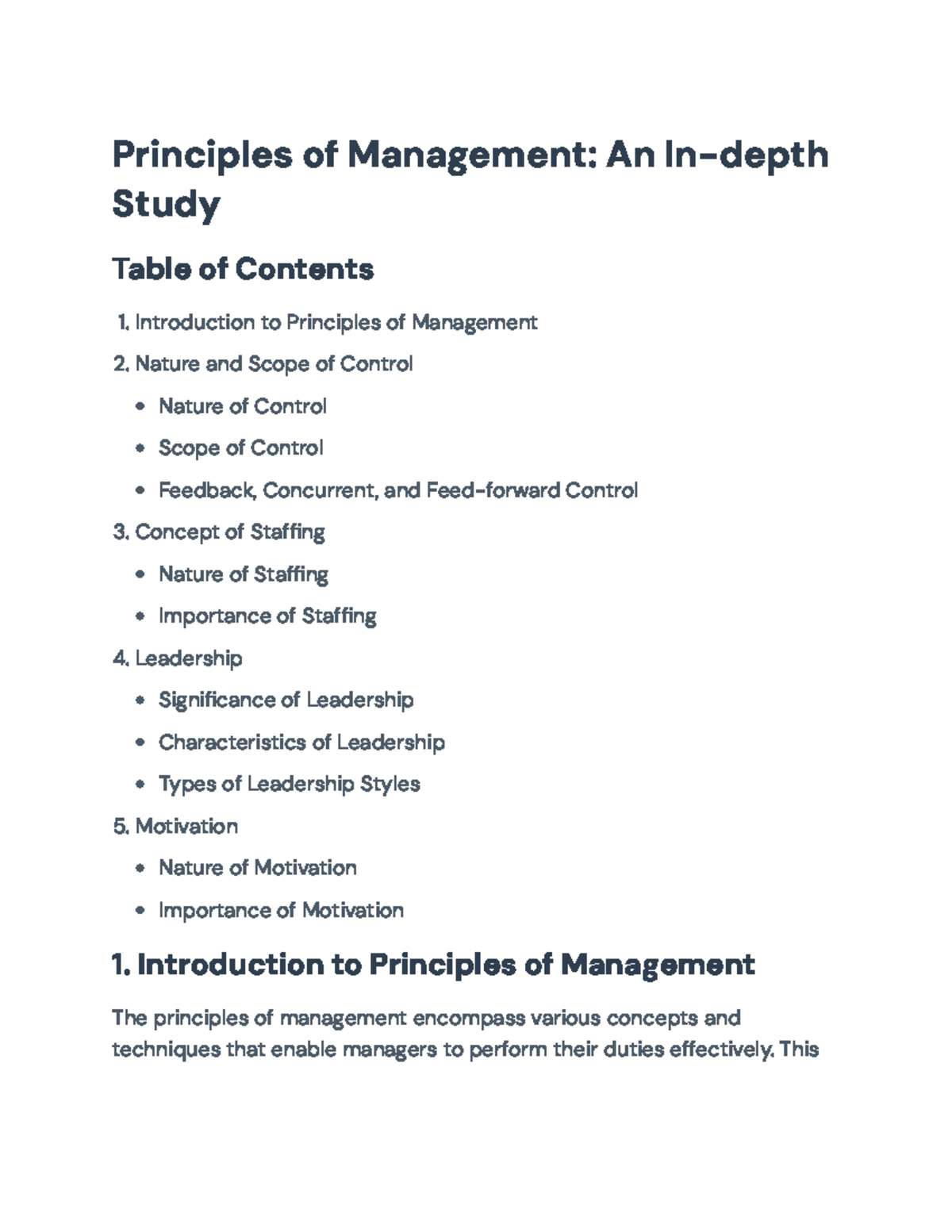 Principles of Management (MGT101): Overview of Control, Staffing ...