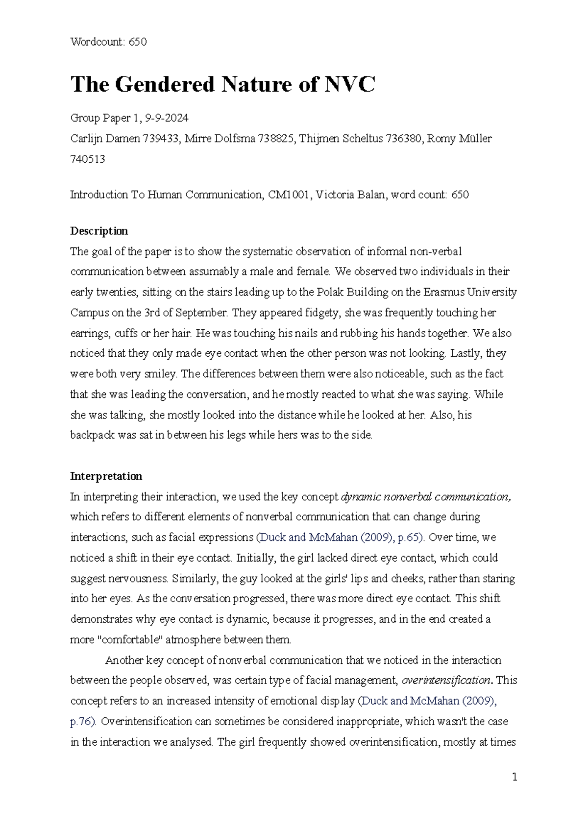 The Gendered Dynamics of Non-Verbal Communication - CM1001 Group Paper ...