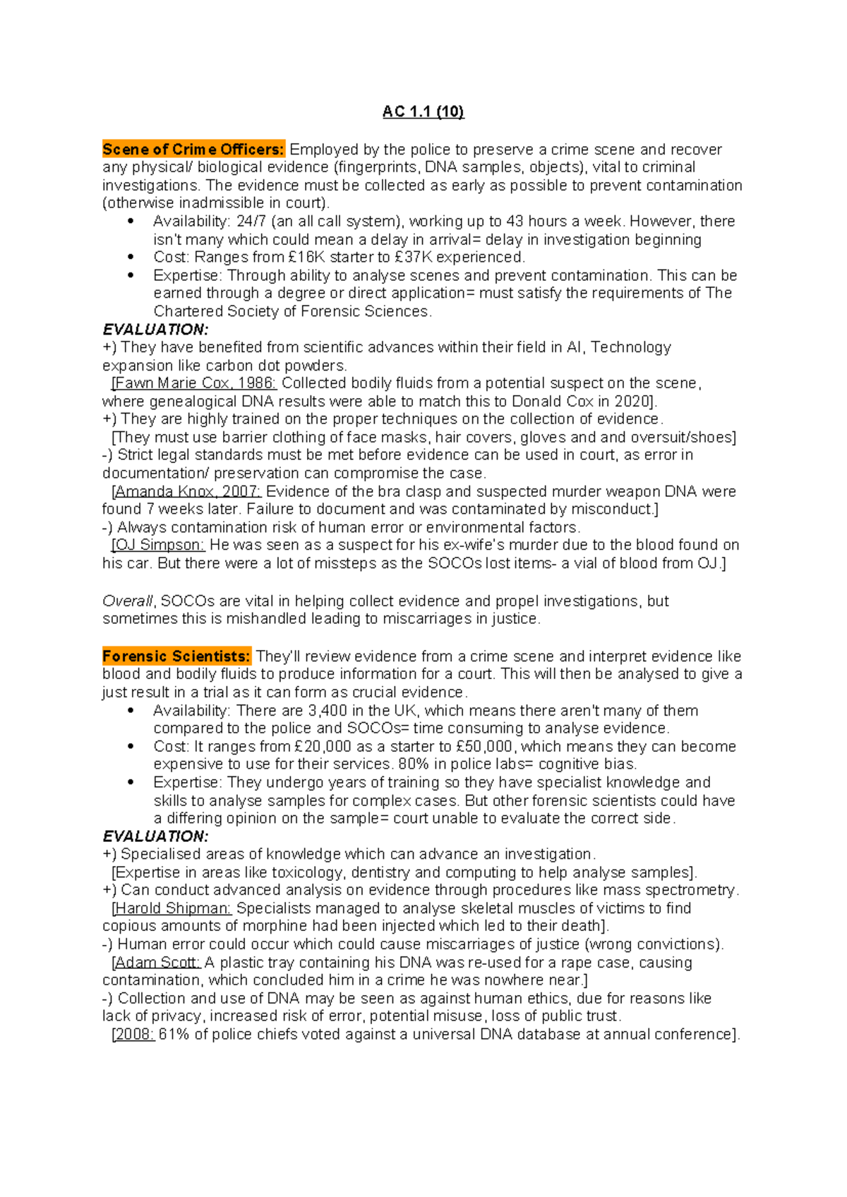 Criminology Unit 3 - AC 1.1 Investigation and Evidence Collection ...