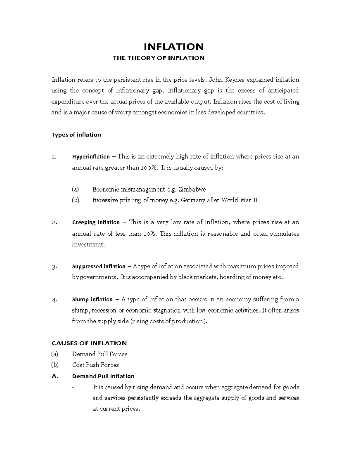 ECON 101: Final Exam Notes on The Theory of Inflation - Studocu