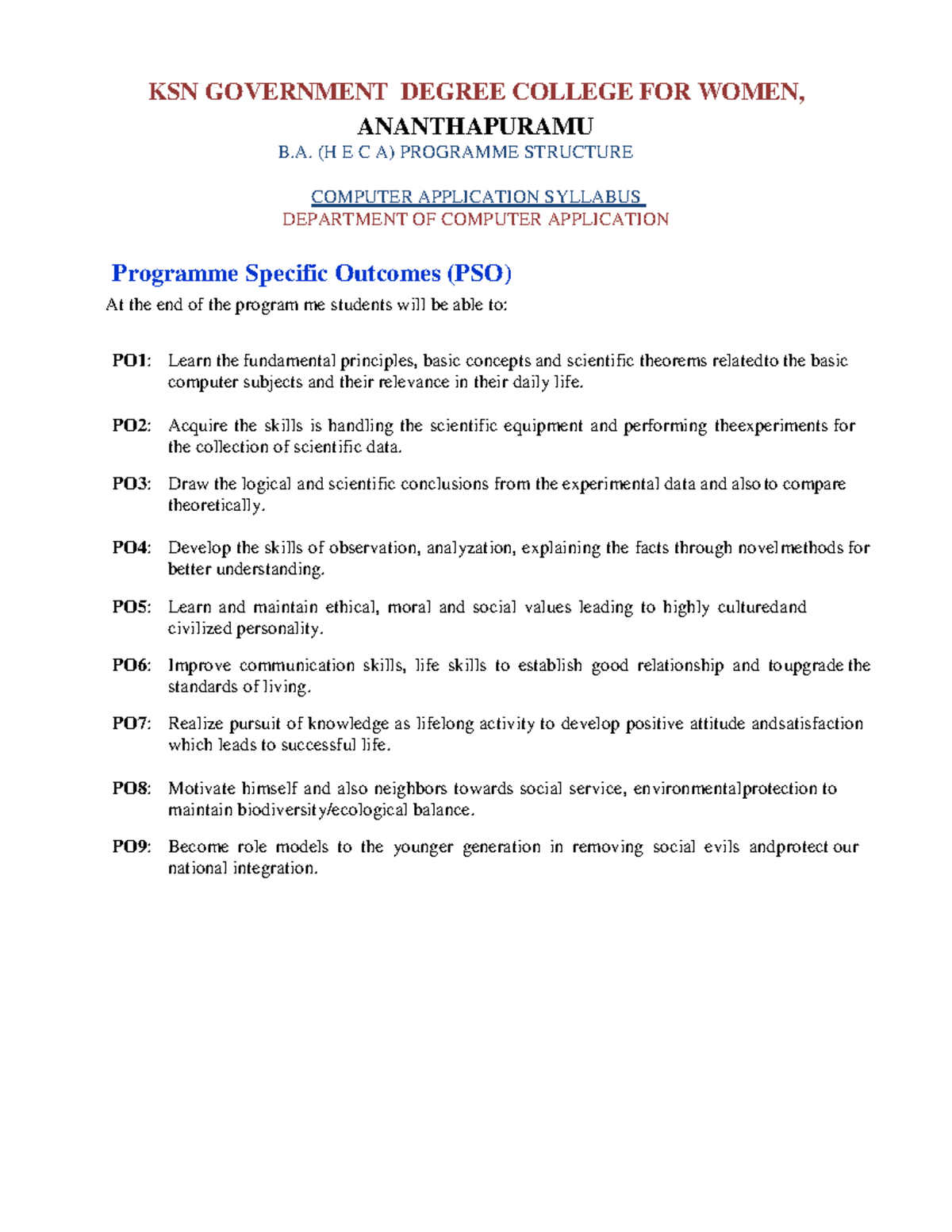 B.A. (HECA) Computer Applications Programme Structure & Syllabus - Studocu
