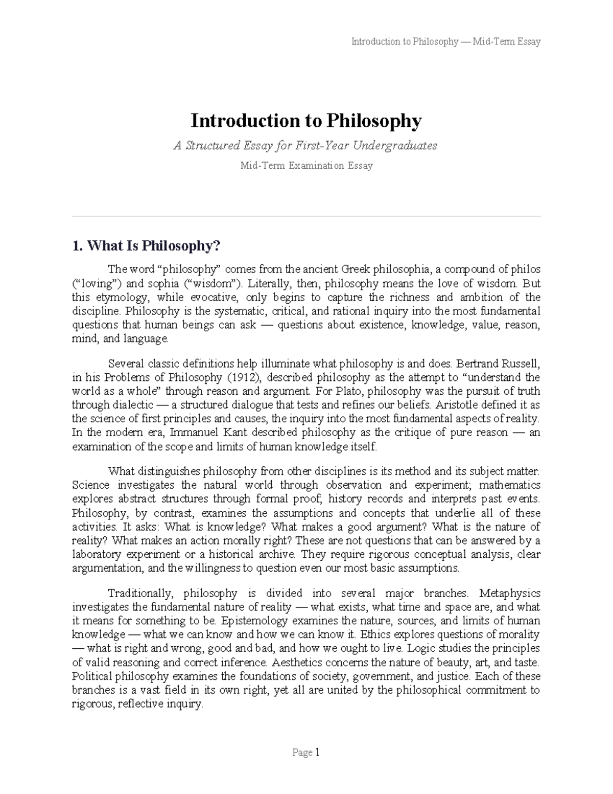 PHIL 101: Introduction to Philosophy Structured Essay Analysis - Studocu