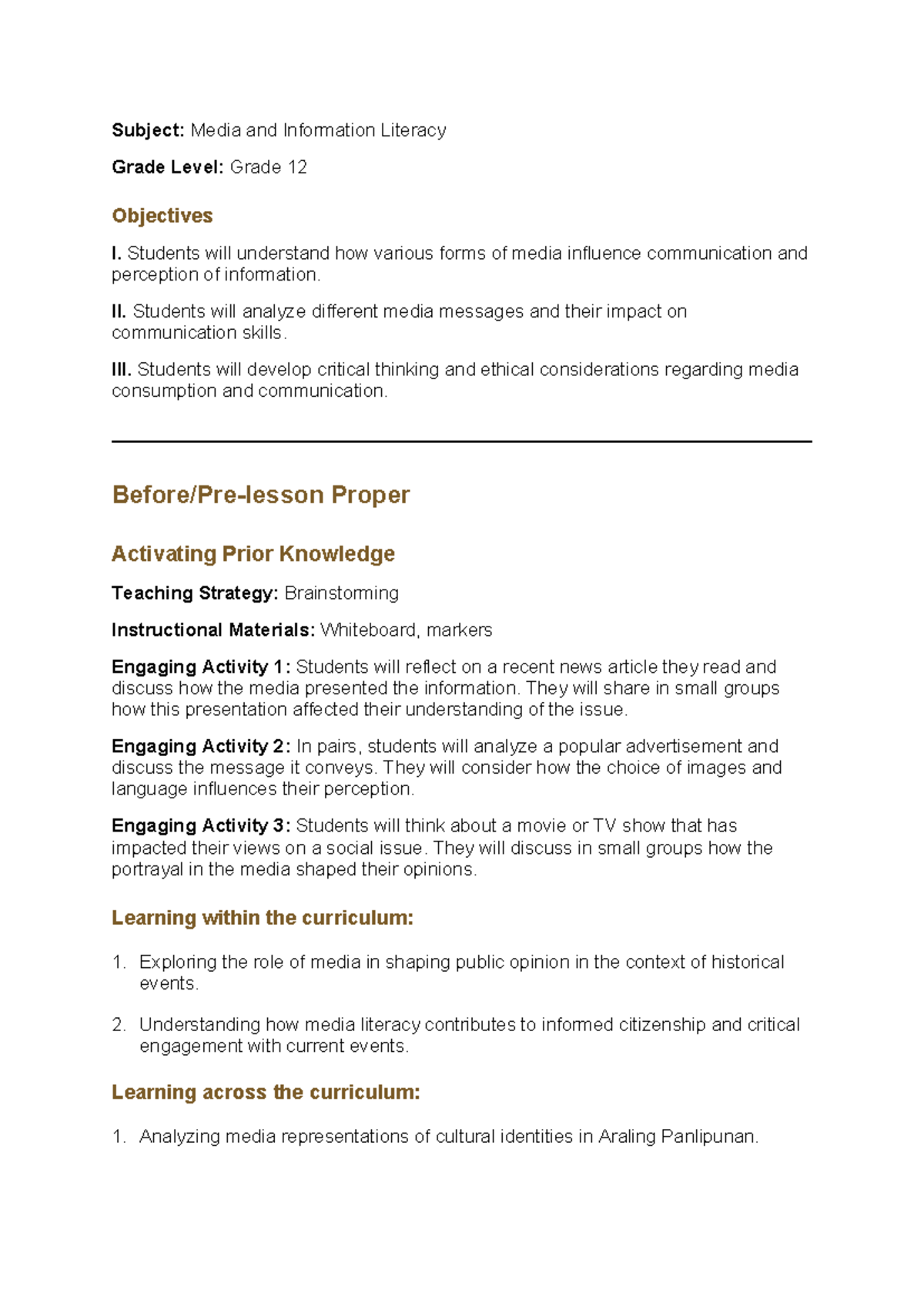 Lesson Plan: Media & Info Literacy (Grade 12) - Understanding Media ...
