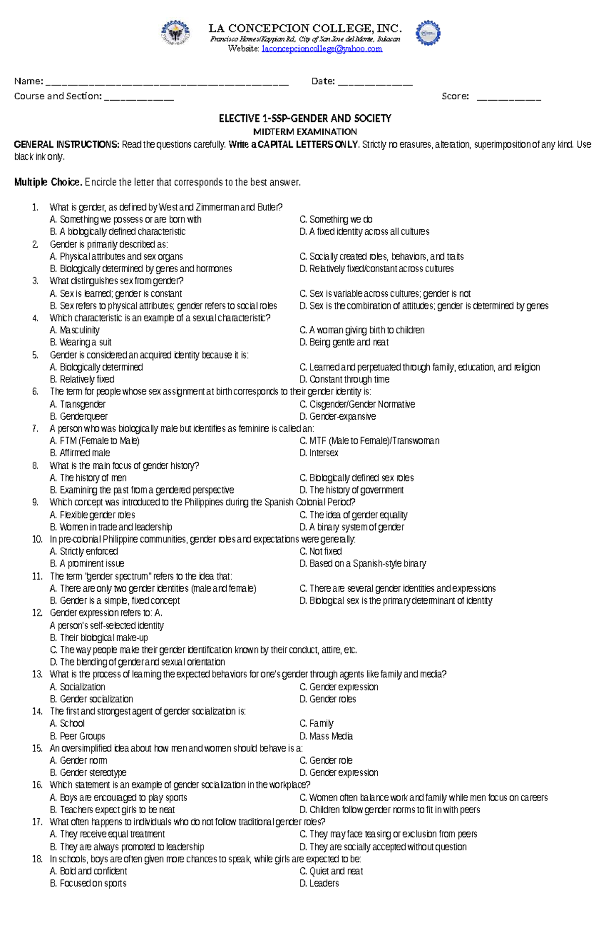 Elective and Society (GEN SOC) Midterm Exam Review Notes - Studocu