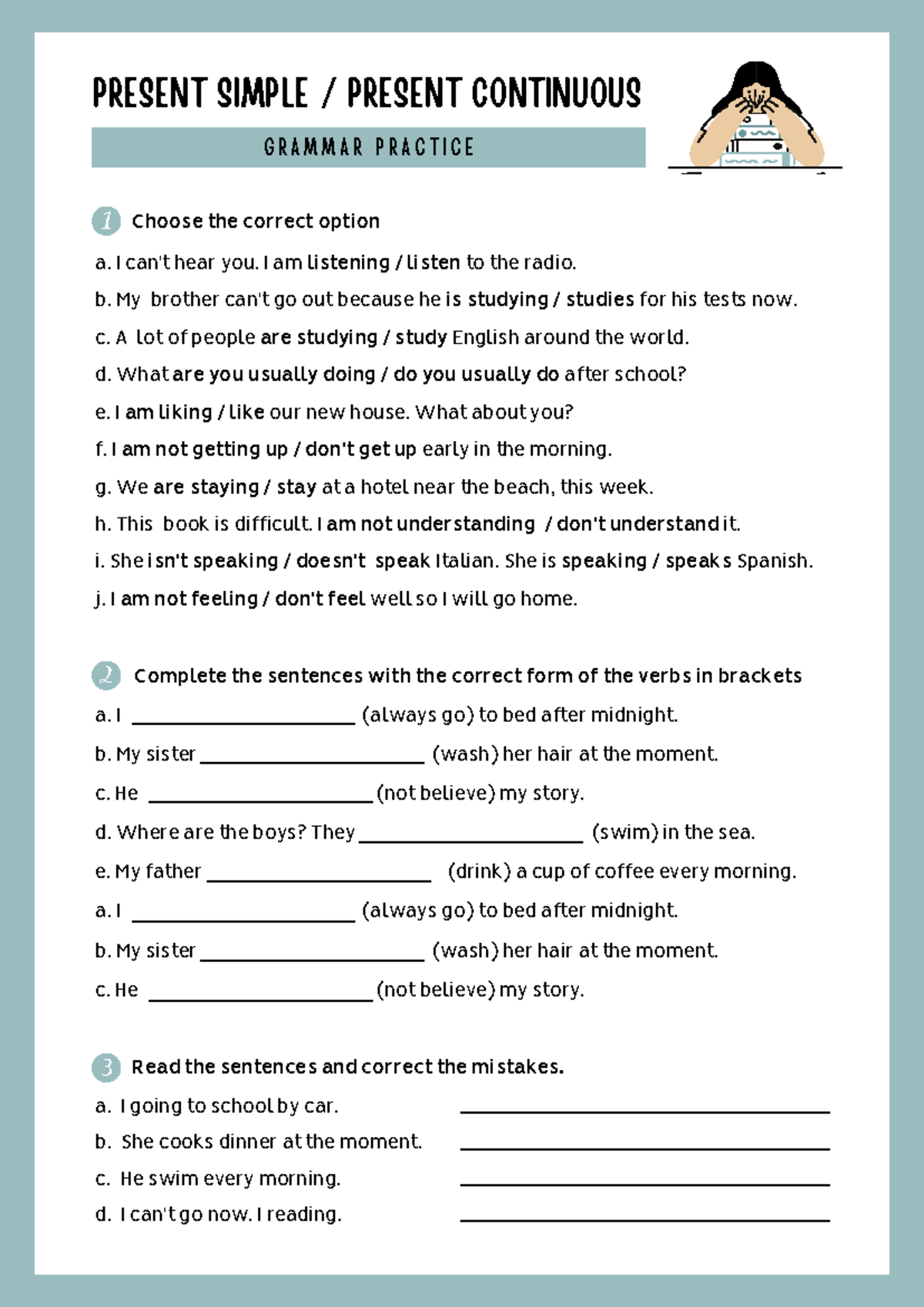 Present Continuous Worksheet 3 - PRESENT SIMPLE / PRESENT CONTINUOUS G ...