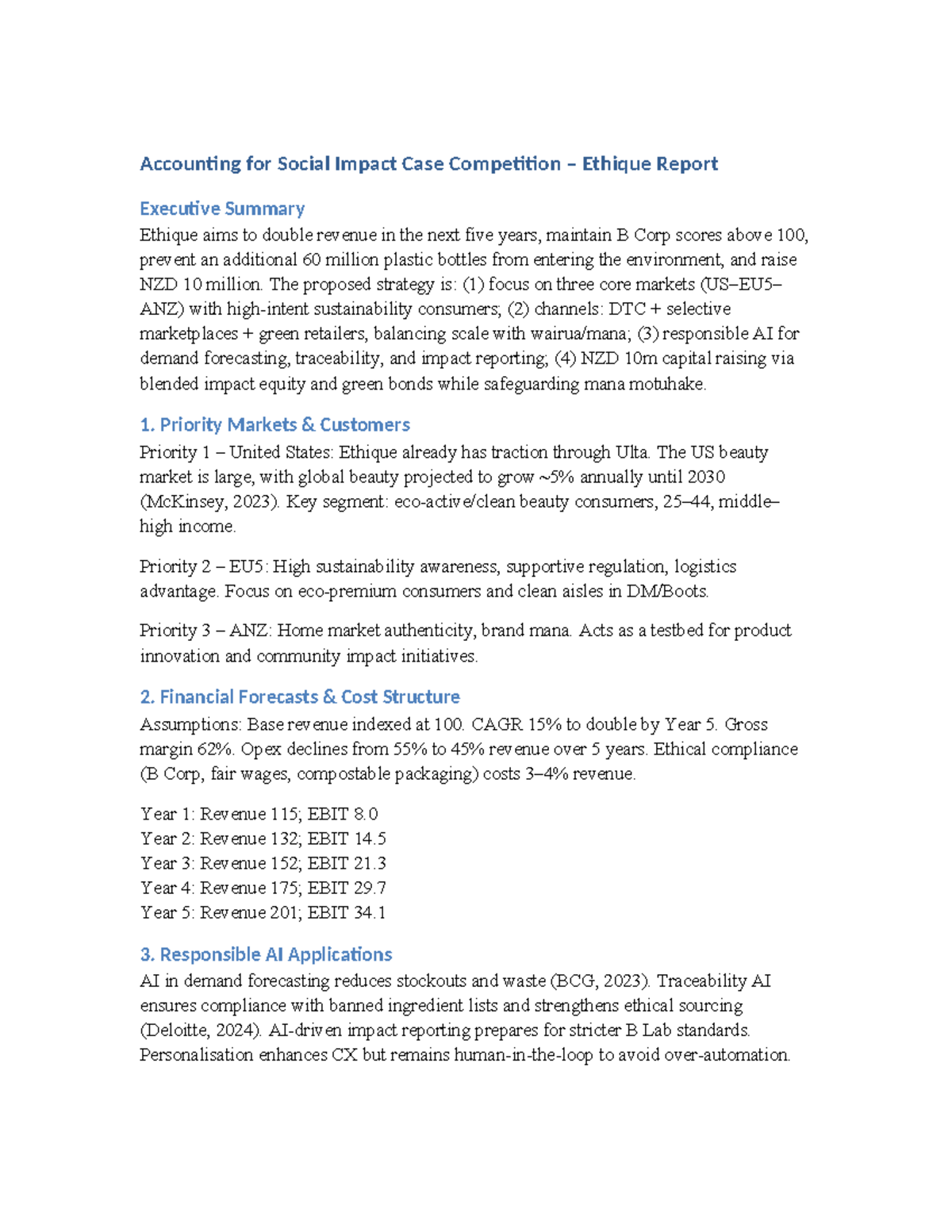 Ethique Case Competition Report: Accounting for Social Impact - Studocu