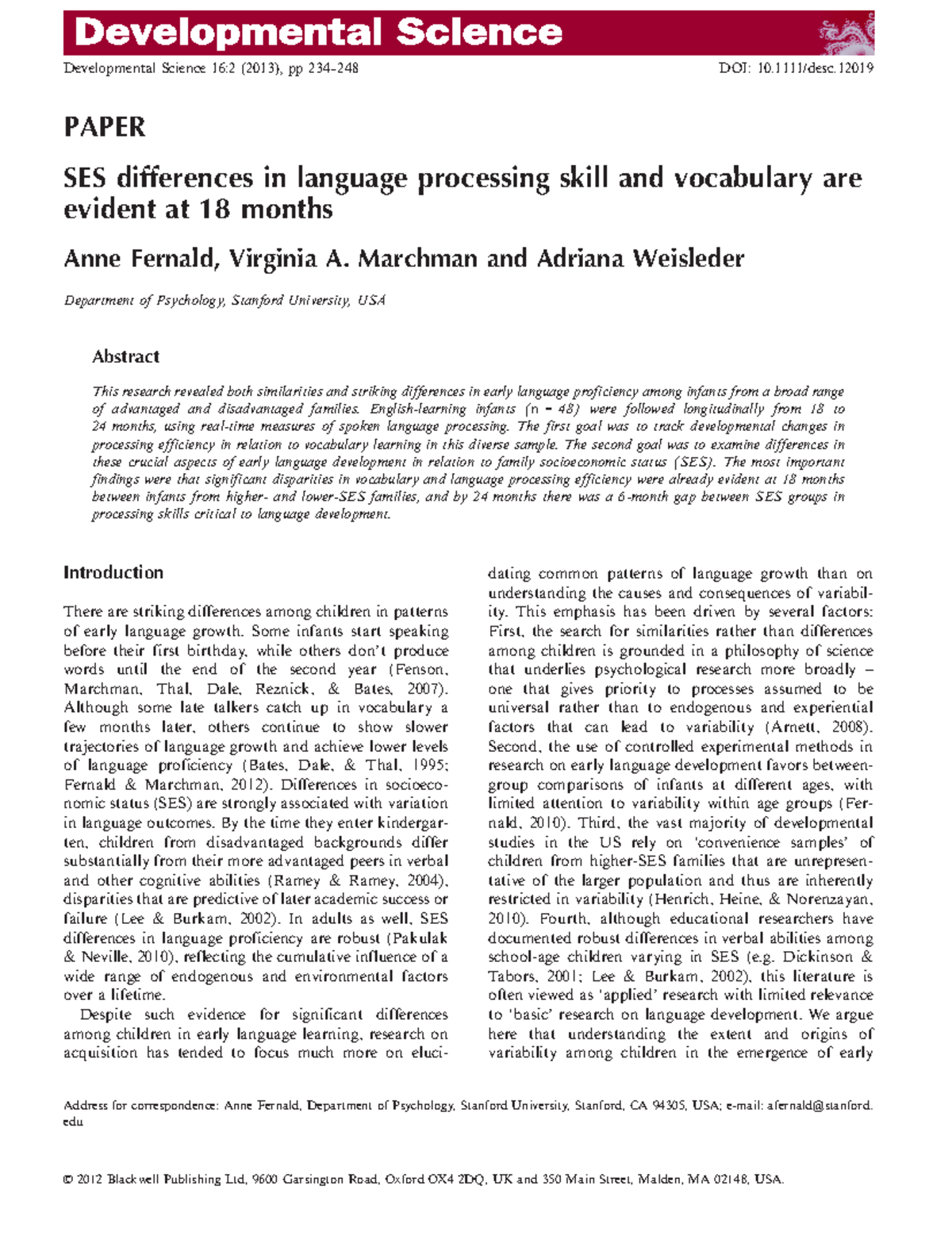 Fernald et al. (2013 ) - Resources - PAPER SES differences in language ...