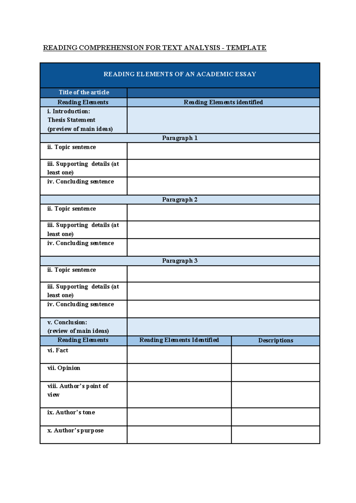 LCC022 Reading FOR TEXT Analysis RTA Assessment Template - READING ...