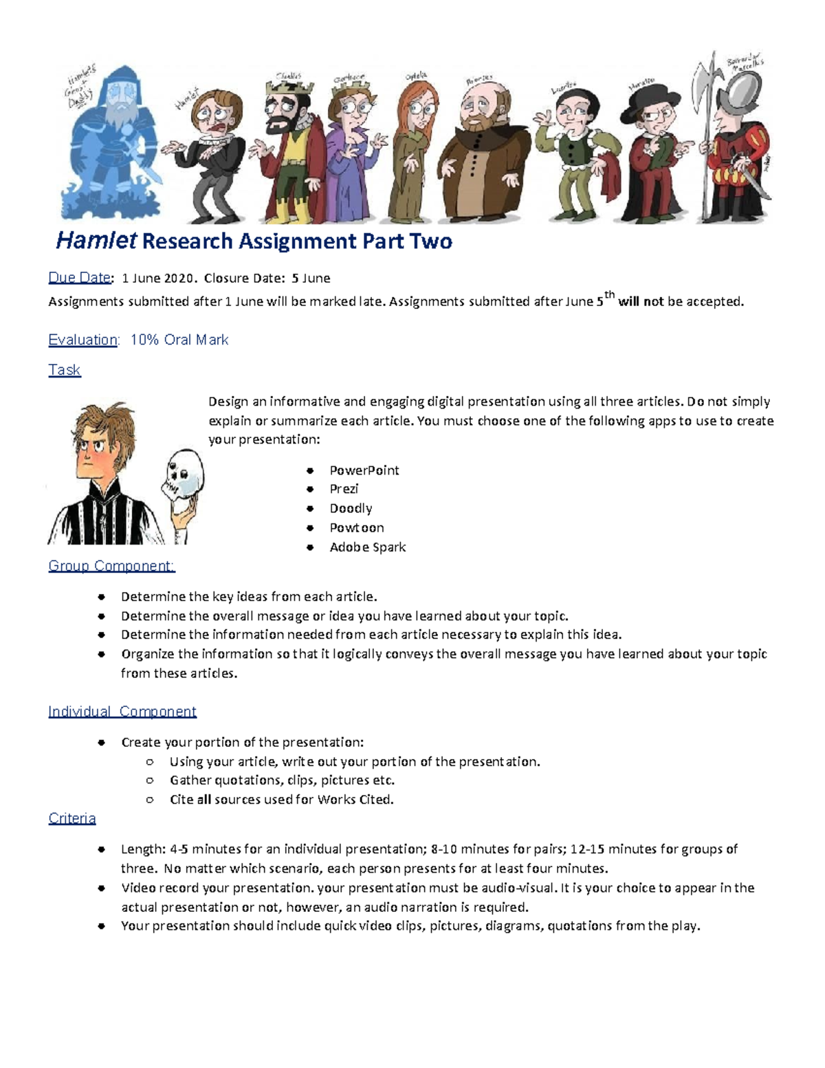 Hamlet Research Project Part 2 - Digital Presentation Guide - Studocu