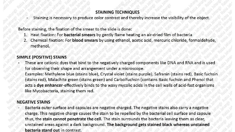 BACT 251116: Comprehensive Guide to Staining Techniques - Studocu