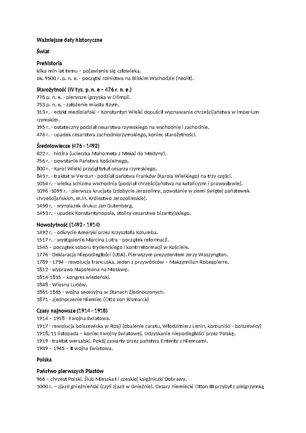 Ważniejsze daty historyczne w Polsce i na świecie: Przegląd ...