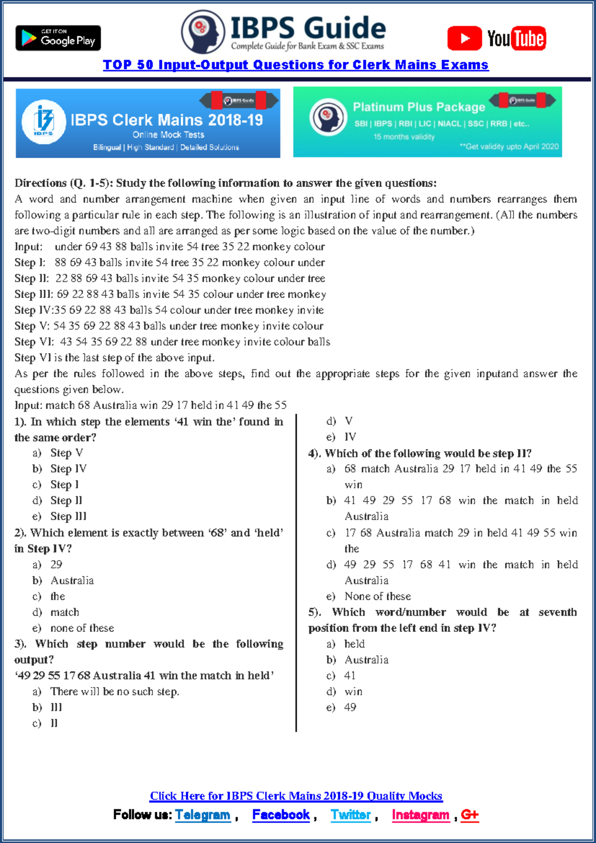 423489627 TOP 50 Input Output Questions for Clerk Mains Exams - Click ...