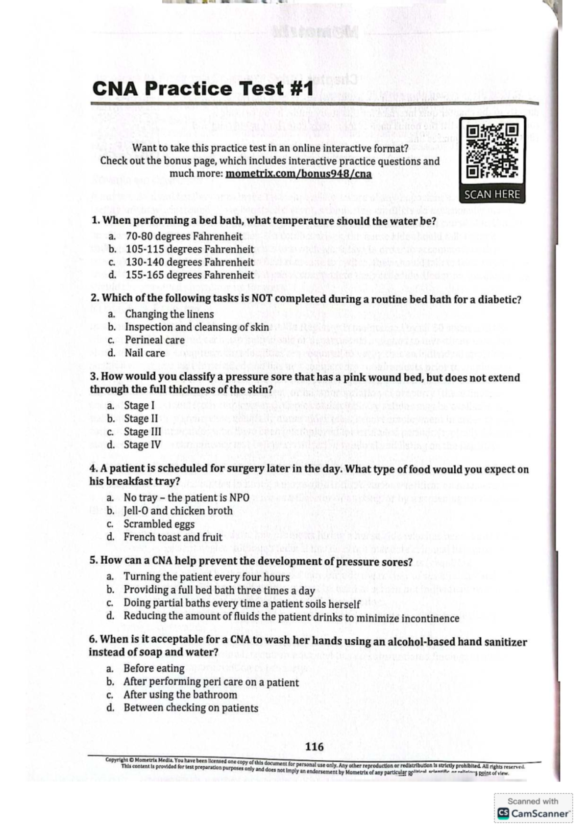 CNA Test 1 - Sample Practice Questions and Answers - Studocu