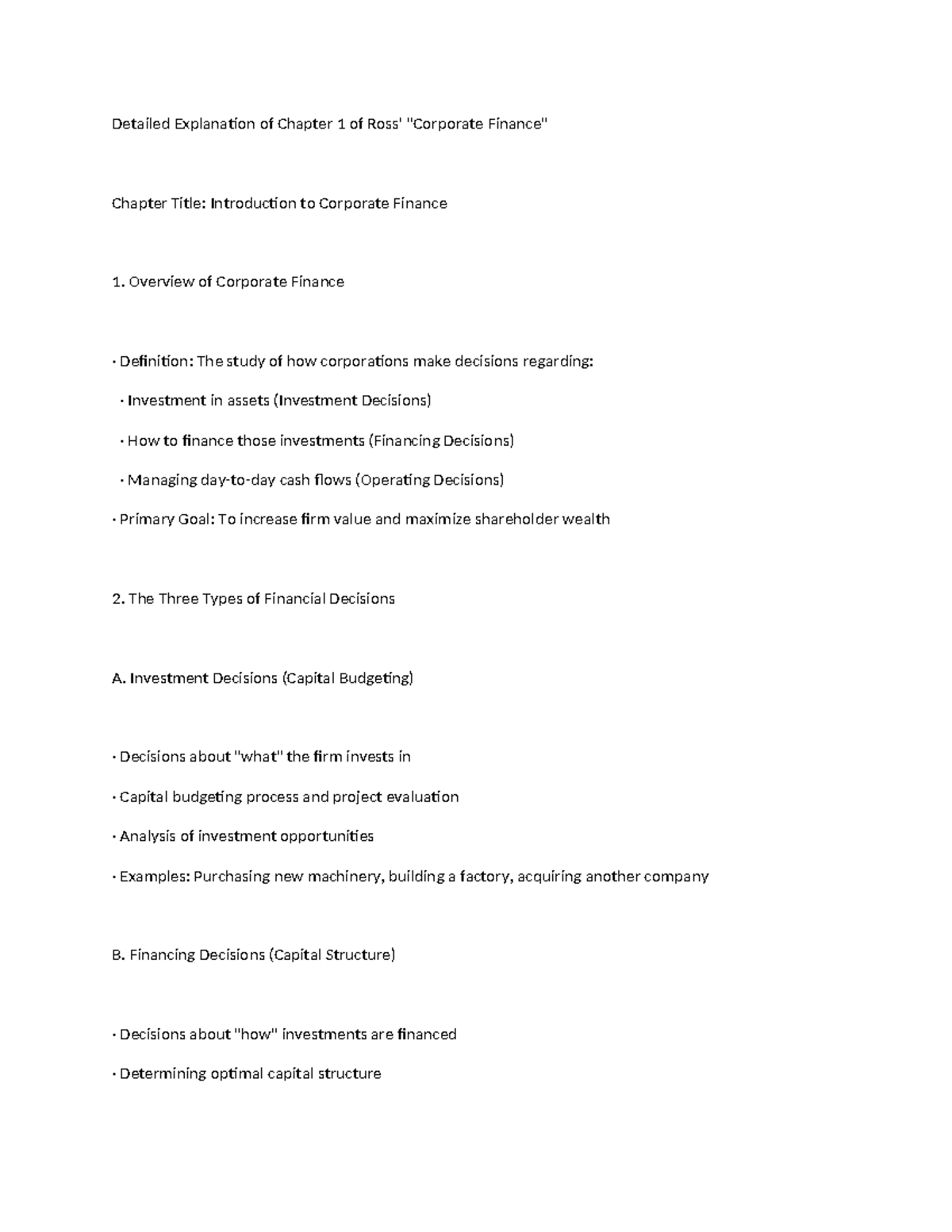 Ch 1: Introduction to Corporate Finance - Key Concepts & Decisions ...