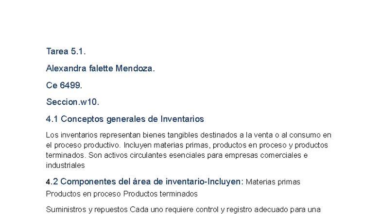 Tarea 5.1: Conceptos Generales de Inventarios - CE 6499 W10 - Studocu