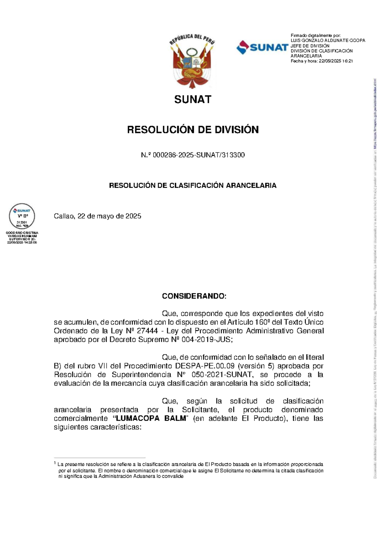 Resolución de Clasificación Arancelaria SUNAT 313301 - 2025 - Studocu