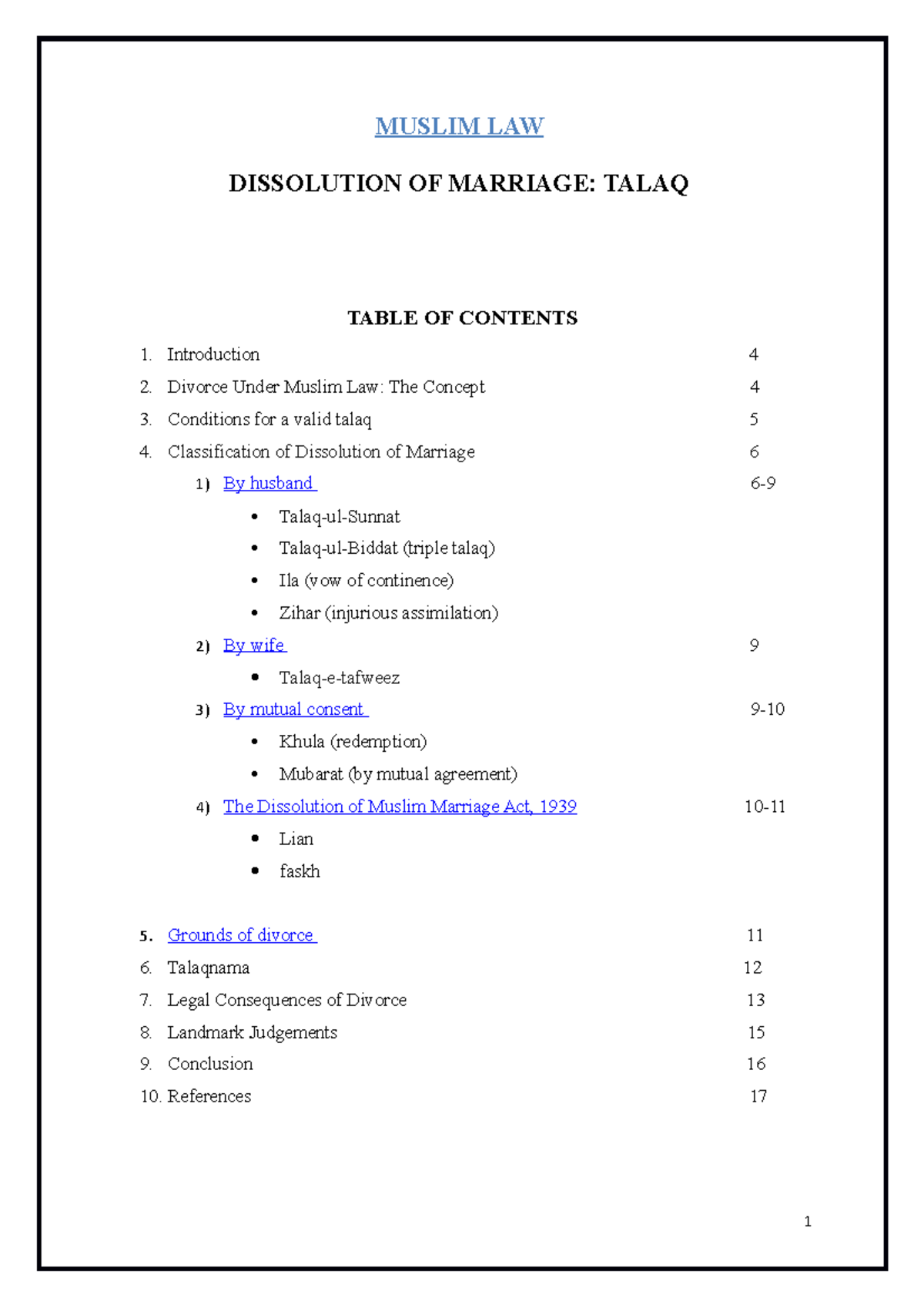 Muslim Law (LAW301): Dissolution of Marriage and Talaq Exploration ...