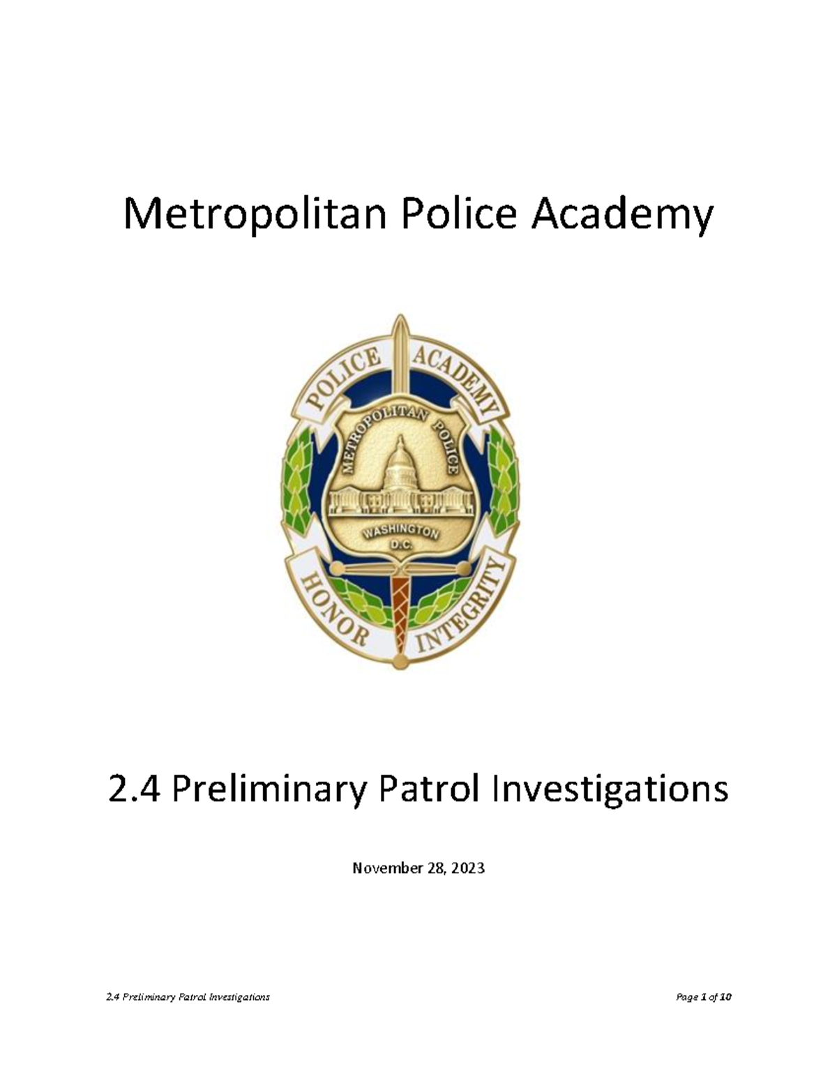Preliminary Patrol Investigations Training Notes - MPD Course 2.4 - Studocu