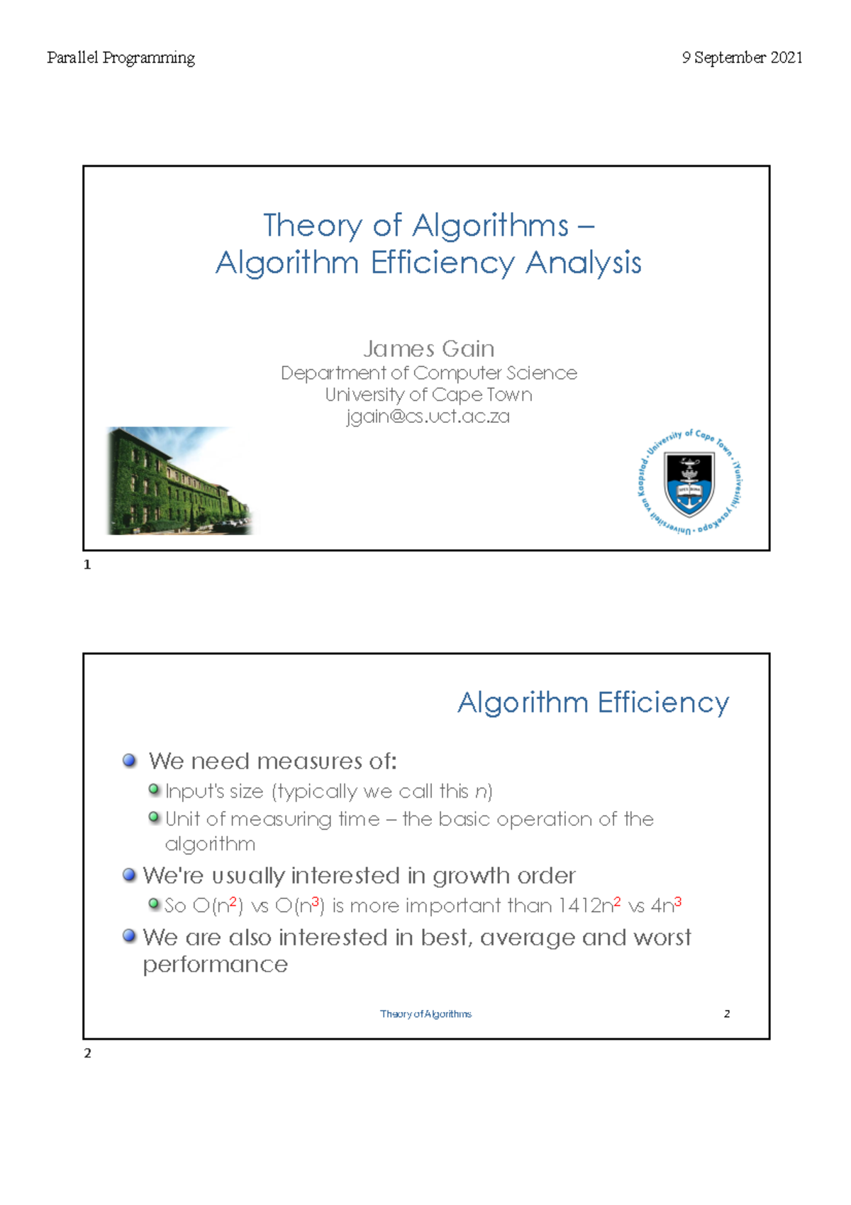 TOA2 - Lecture Notes on Algorithm Efficiency Analysis - Studocu