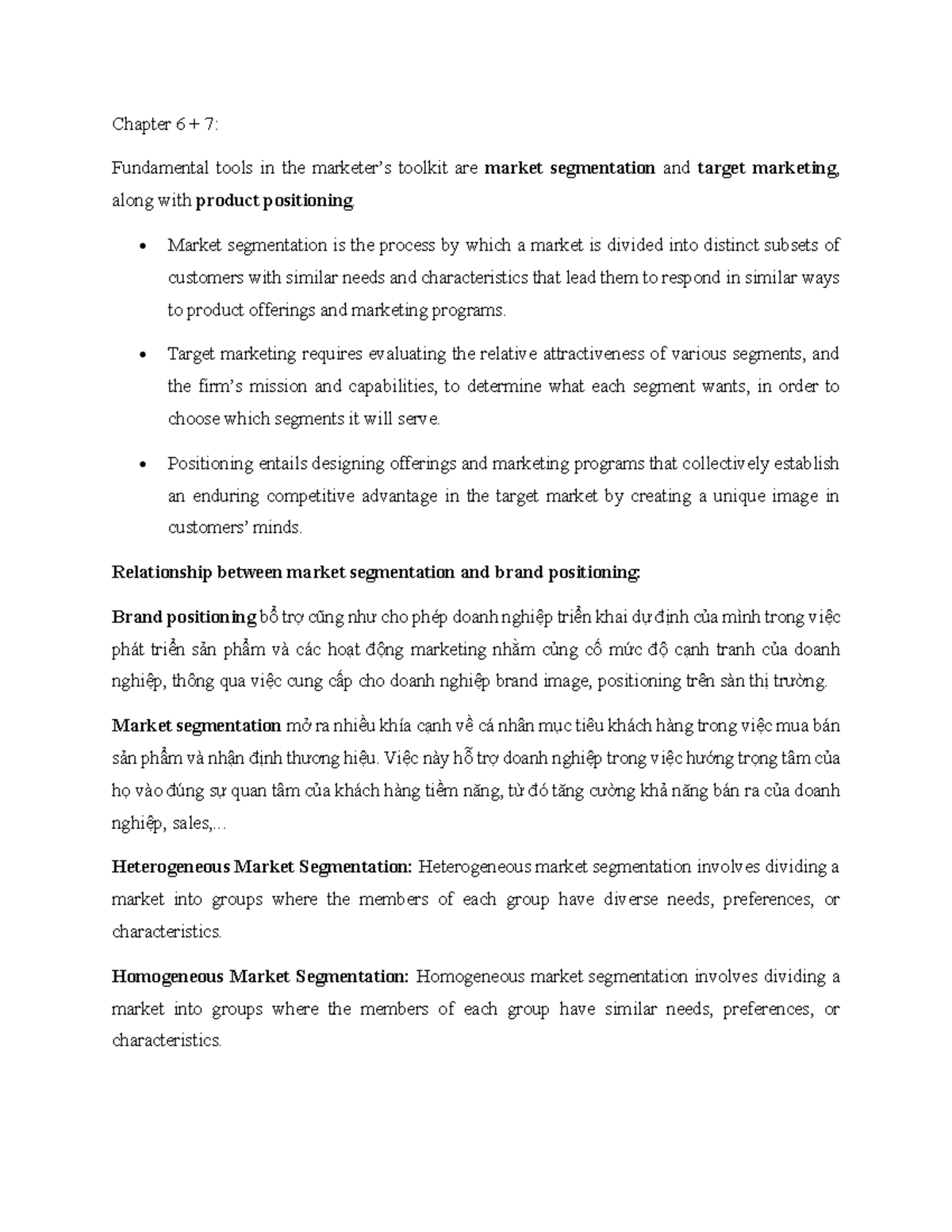 SMM Quiz 2 - Summary of Chapters 6 & 7: Segmentation & Positioning ...