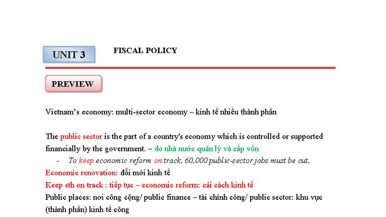 UNIT 3 FISCAL POLICY OVERVIEW: Key Concepts and Implications - Studocu