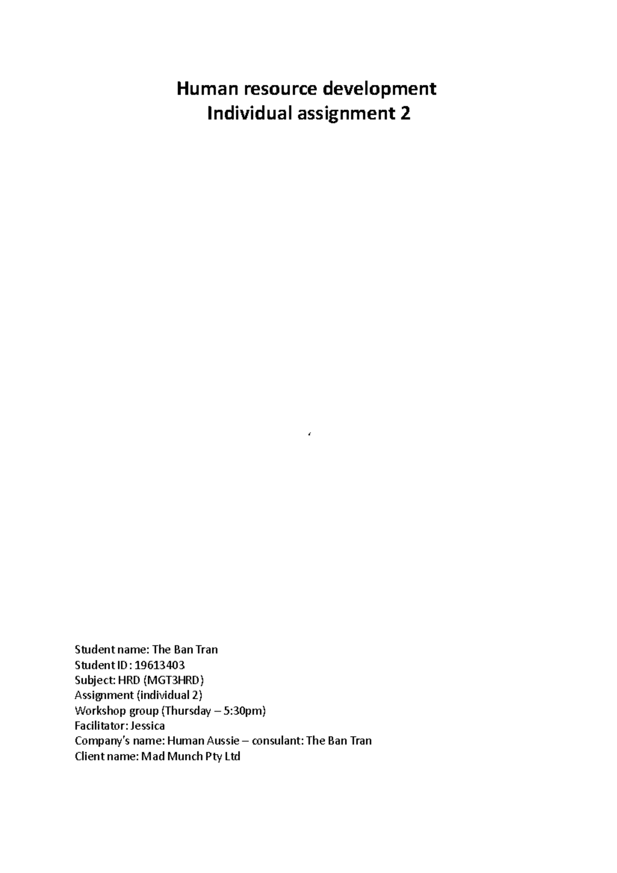 HRD assignment 2 - Grade: C - Human resource development Individual ...