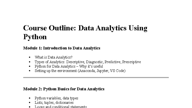 Data Analytics Using Python: Course Outline for Module 1-5 - Studocu