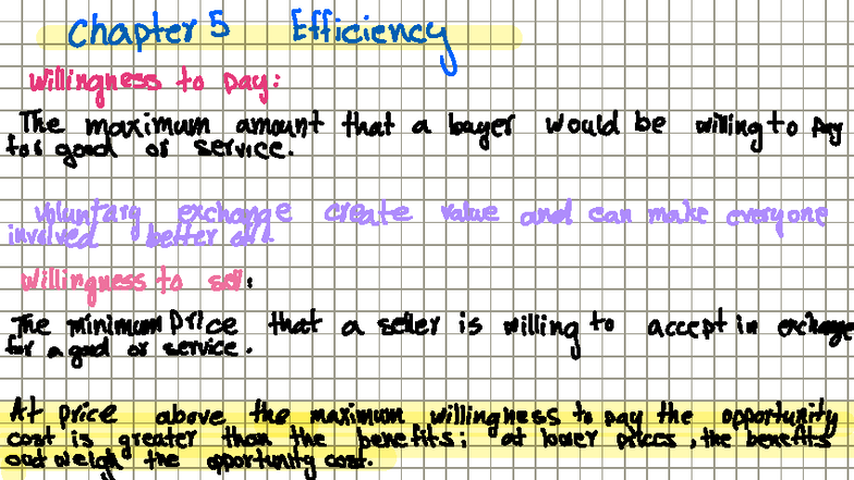 Chapter 5 Notes: Efficiency and Willingness to Pay in Markets - Studocu