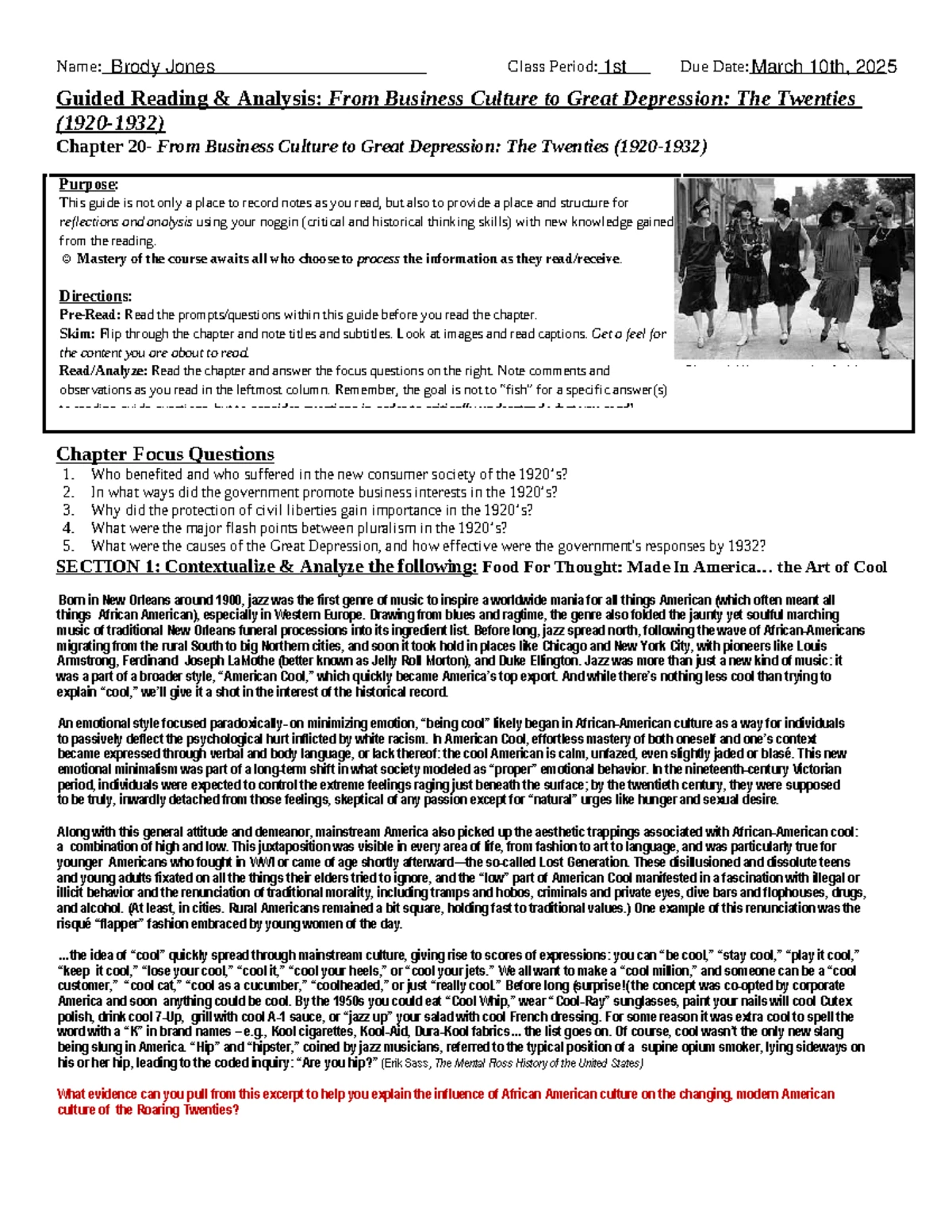 Guided Reading Analysis: Reconstruction (Brody Jones, Class 1) - Studocu
