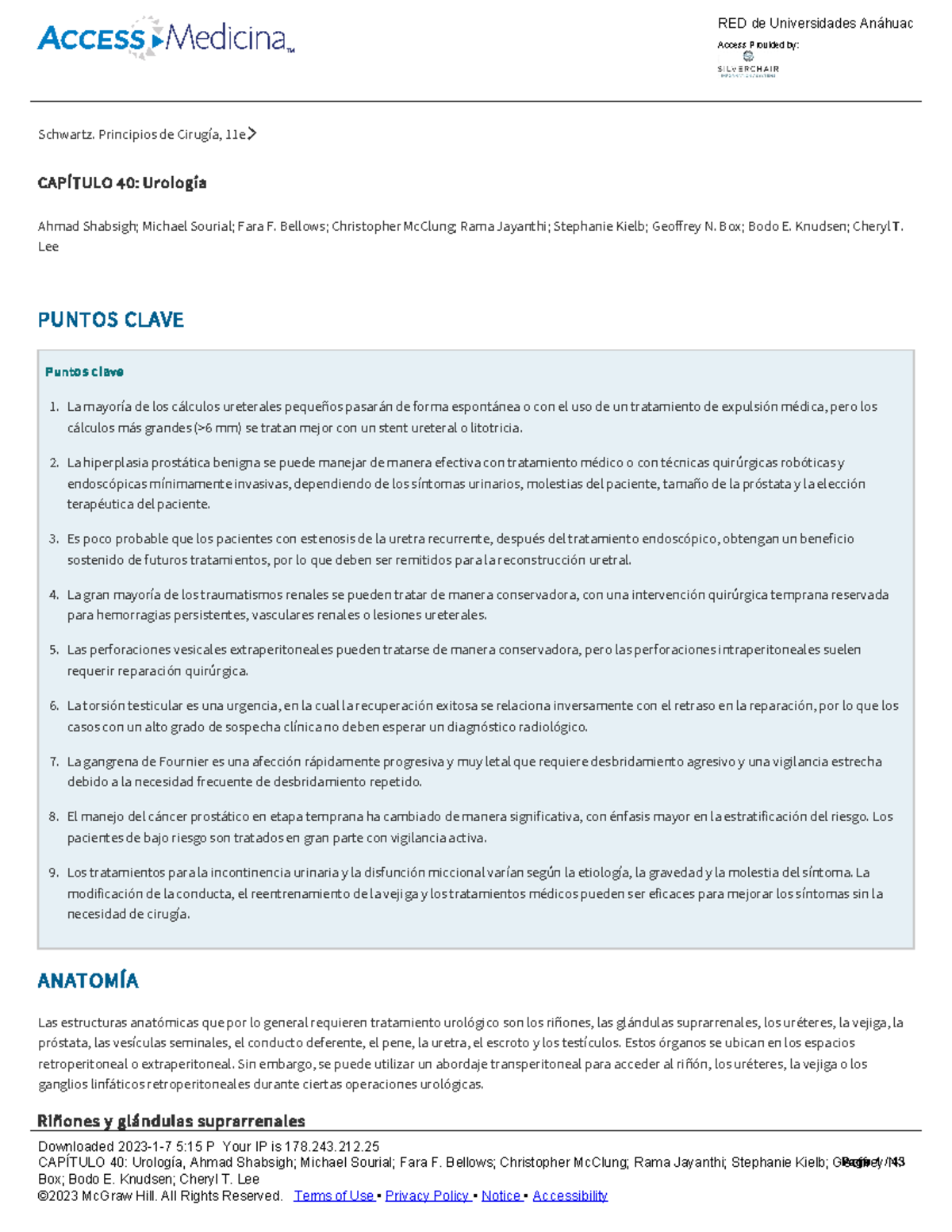 Capítulo 40: Urología - Puntos Clave y Anatomía de Schwartz 11e - Document Preview