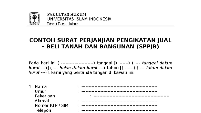 Master PPJB - Contoh Surat Perjanjian Jual Beli Tanah dan Bangunan ...