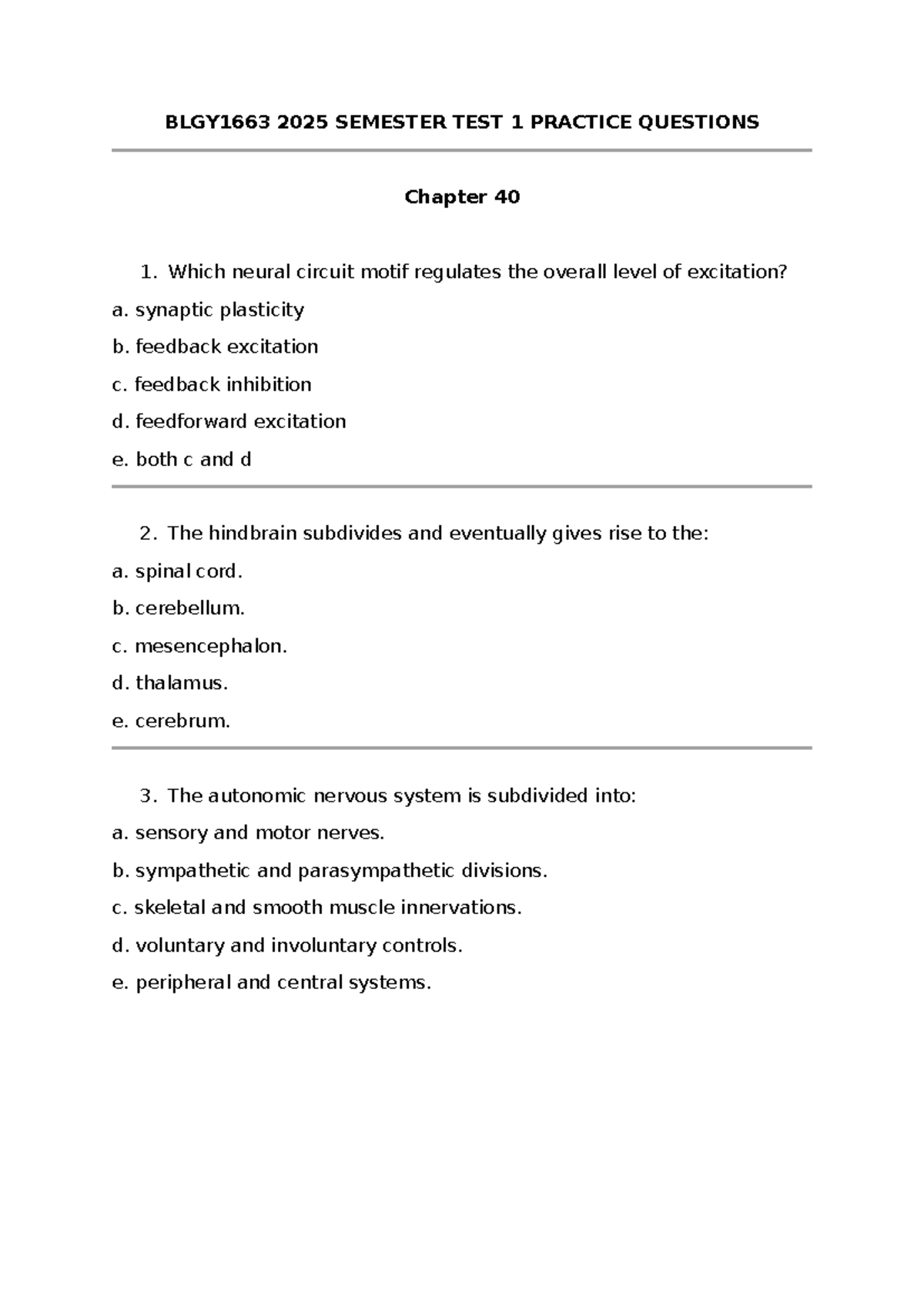 BLGY1663 2025 SEMESTER TEST 1 PRACTICE QUESTIONS - Studocu