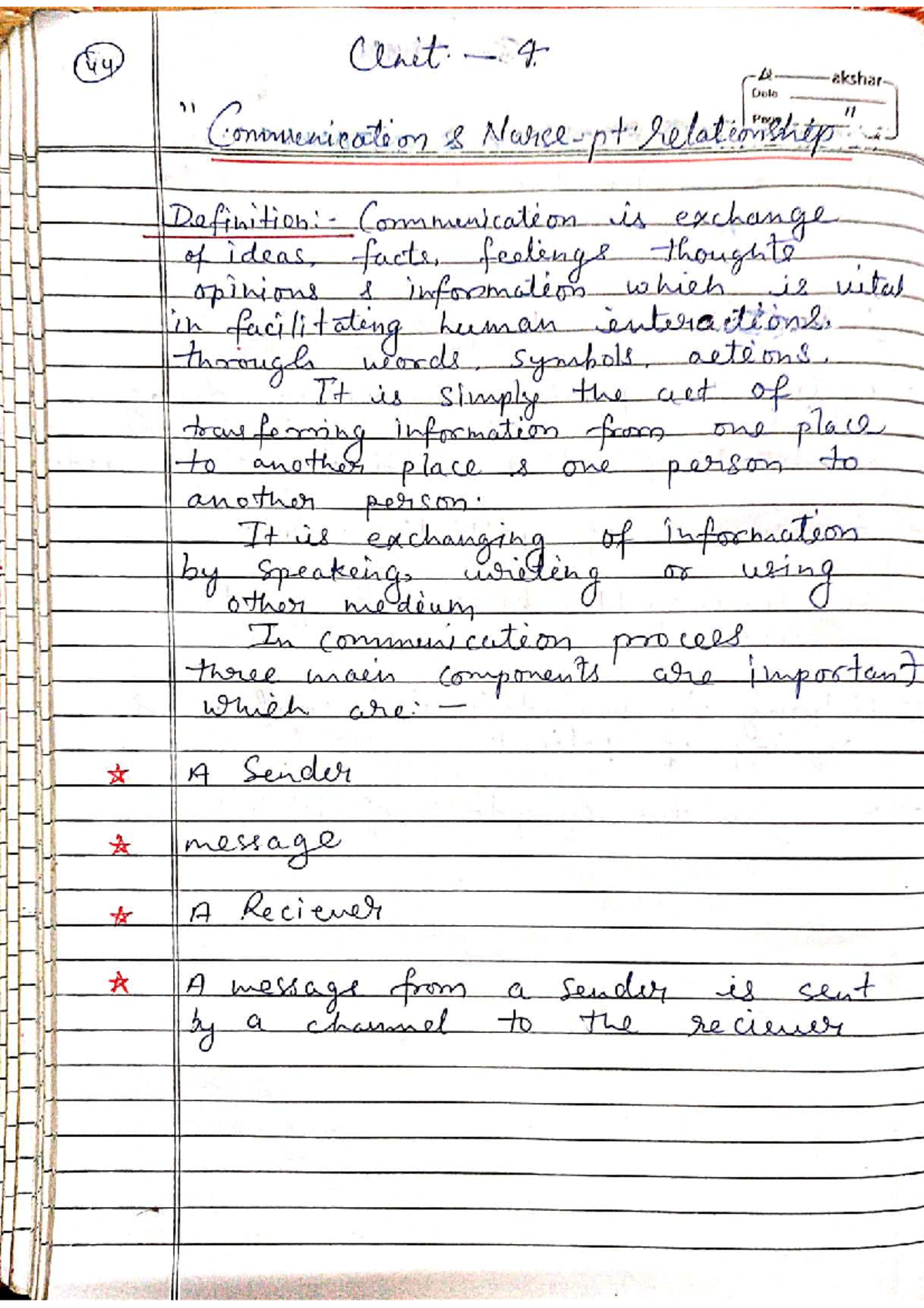 FON 1 UNIT - 4 Communication & Nurse-Patient Relationship Notes - Studocu
