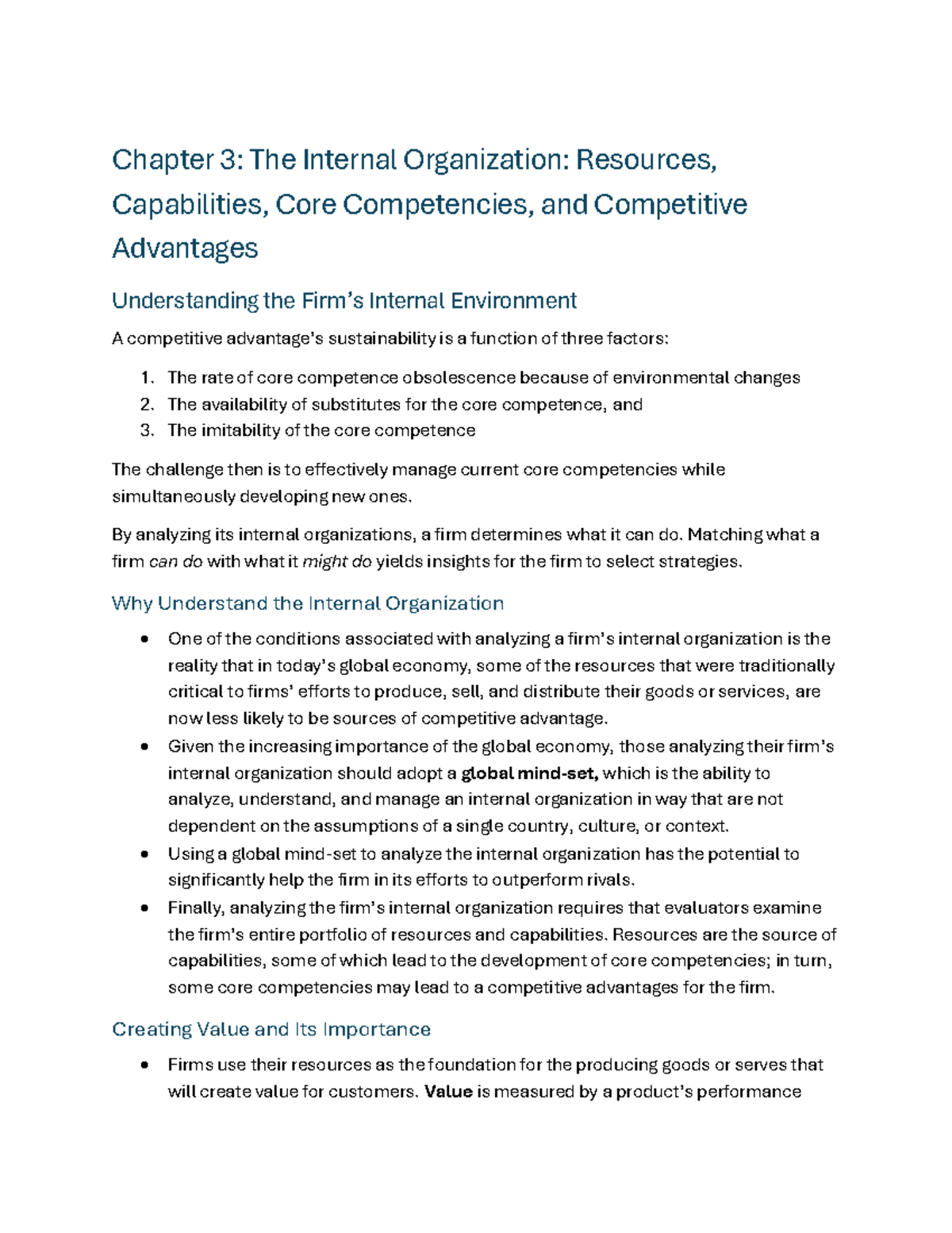 Chapter 3 Notes: Analyzing Internal Organization for Competitive ...