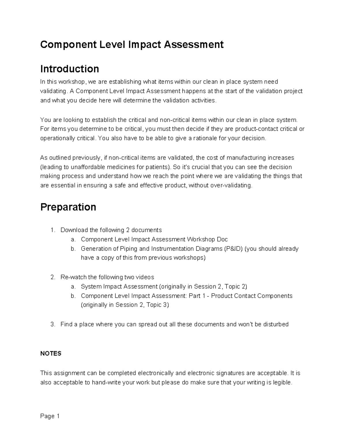 Component-Level Impact Assessment Workshop 1: Validation Essentials ...