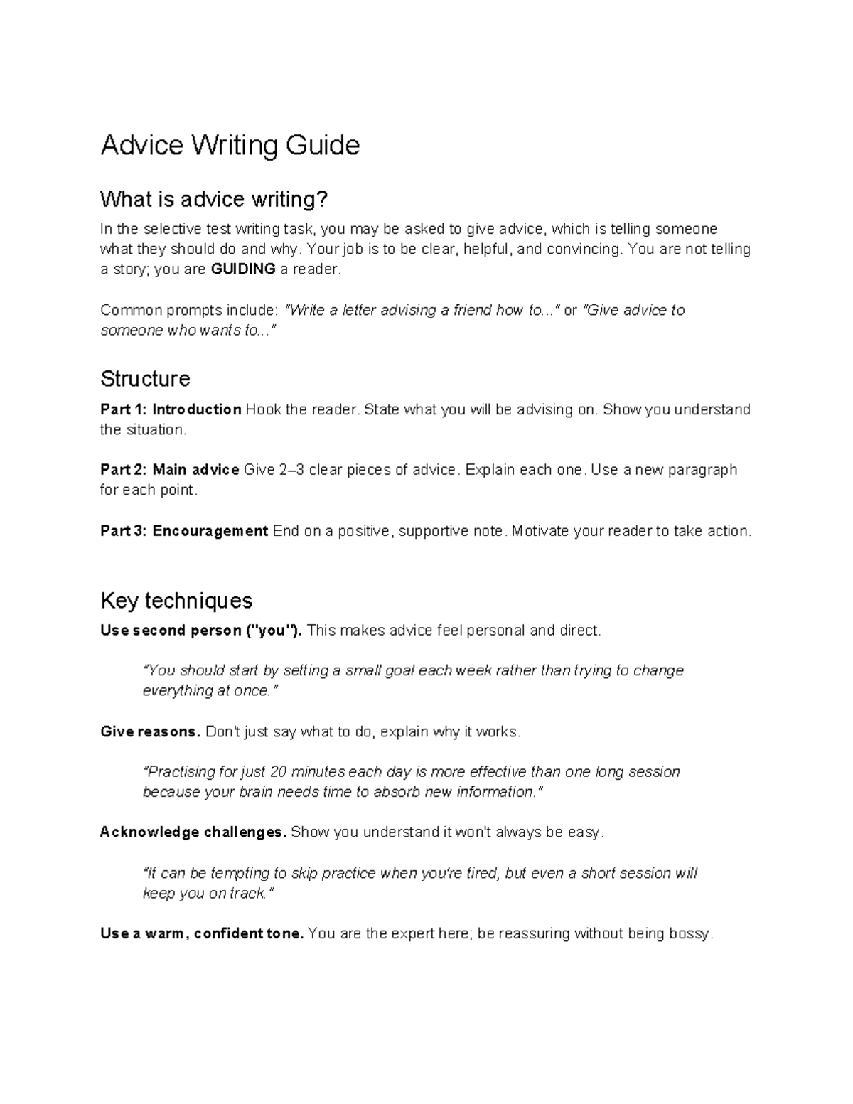 Advice Writing Guide: Tips for Effective Advice Giving - Studocu