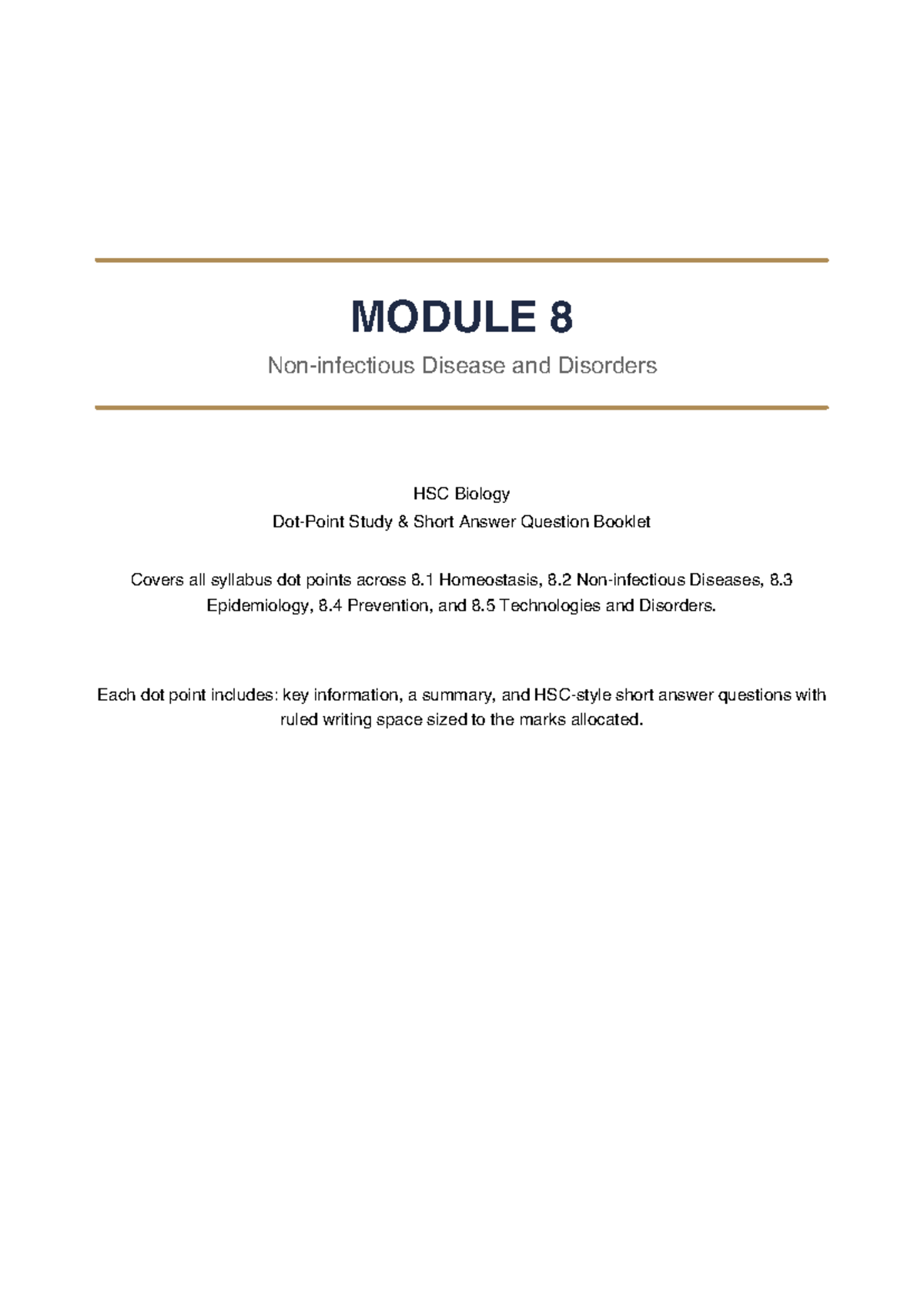 Biology HSC Module 8: Disease & Disorders Study Guide - Studocu