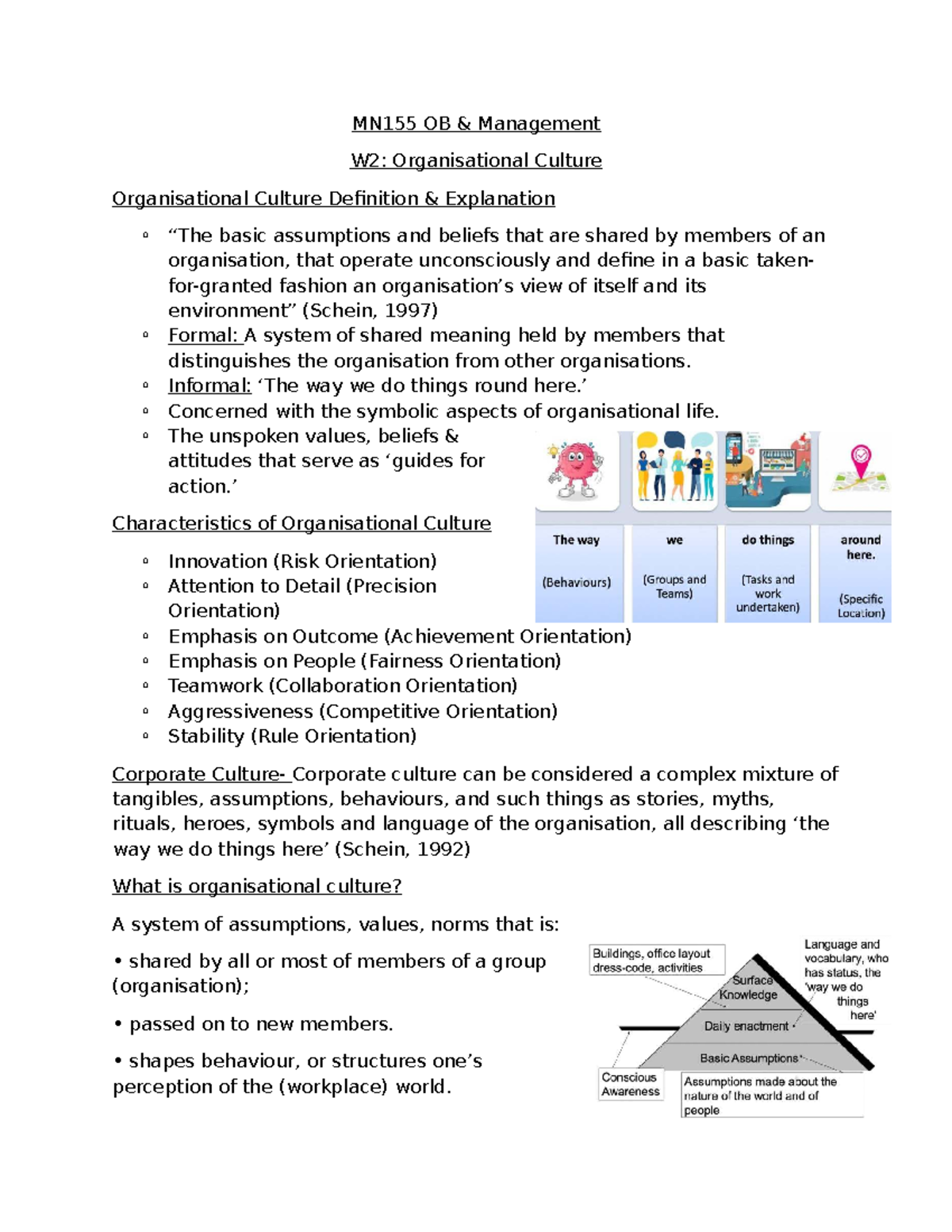 MN155 OB Management W2: Understanding Organisational Culture - Studocu