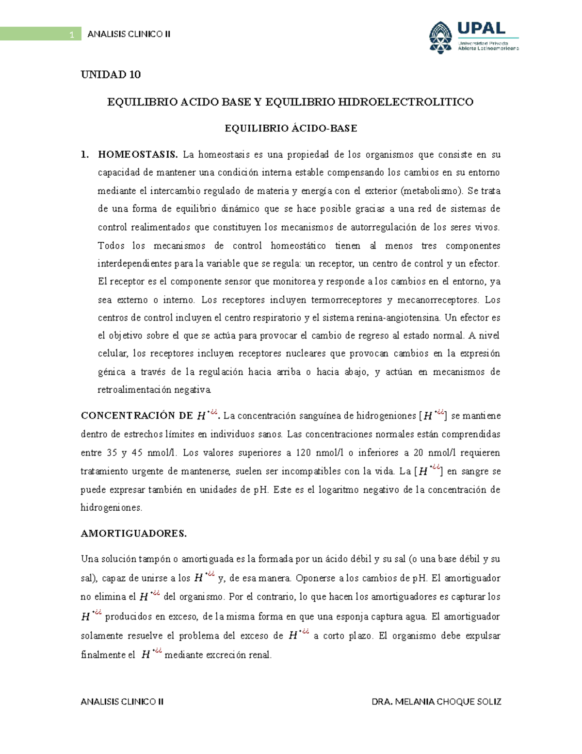 Unidad 10 Equilibrio cido Base Y Electrolitos En An lisis Cl nico II 