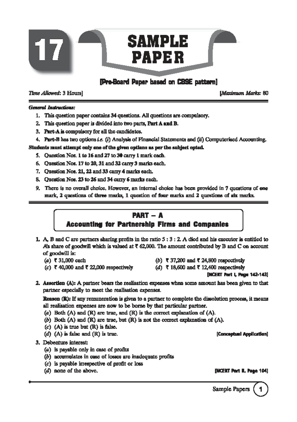 CBSE Class 12 Accounting Sample Paper - Time Allowed: 3 Hours - Studocu