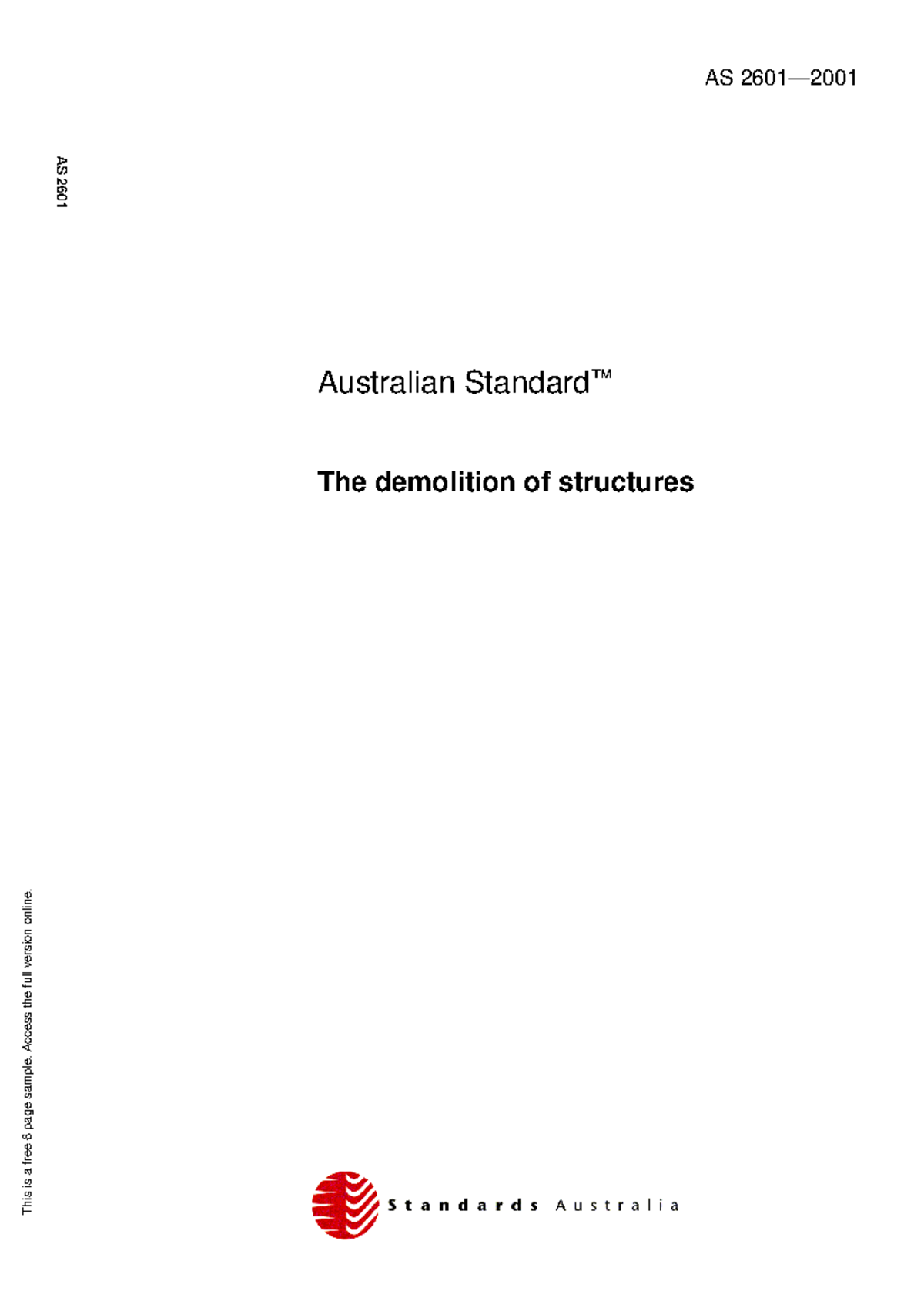 AS 2601-2001 Guidance on Demolition Procedures and Safety Standards ...